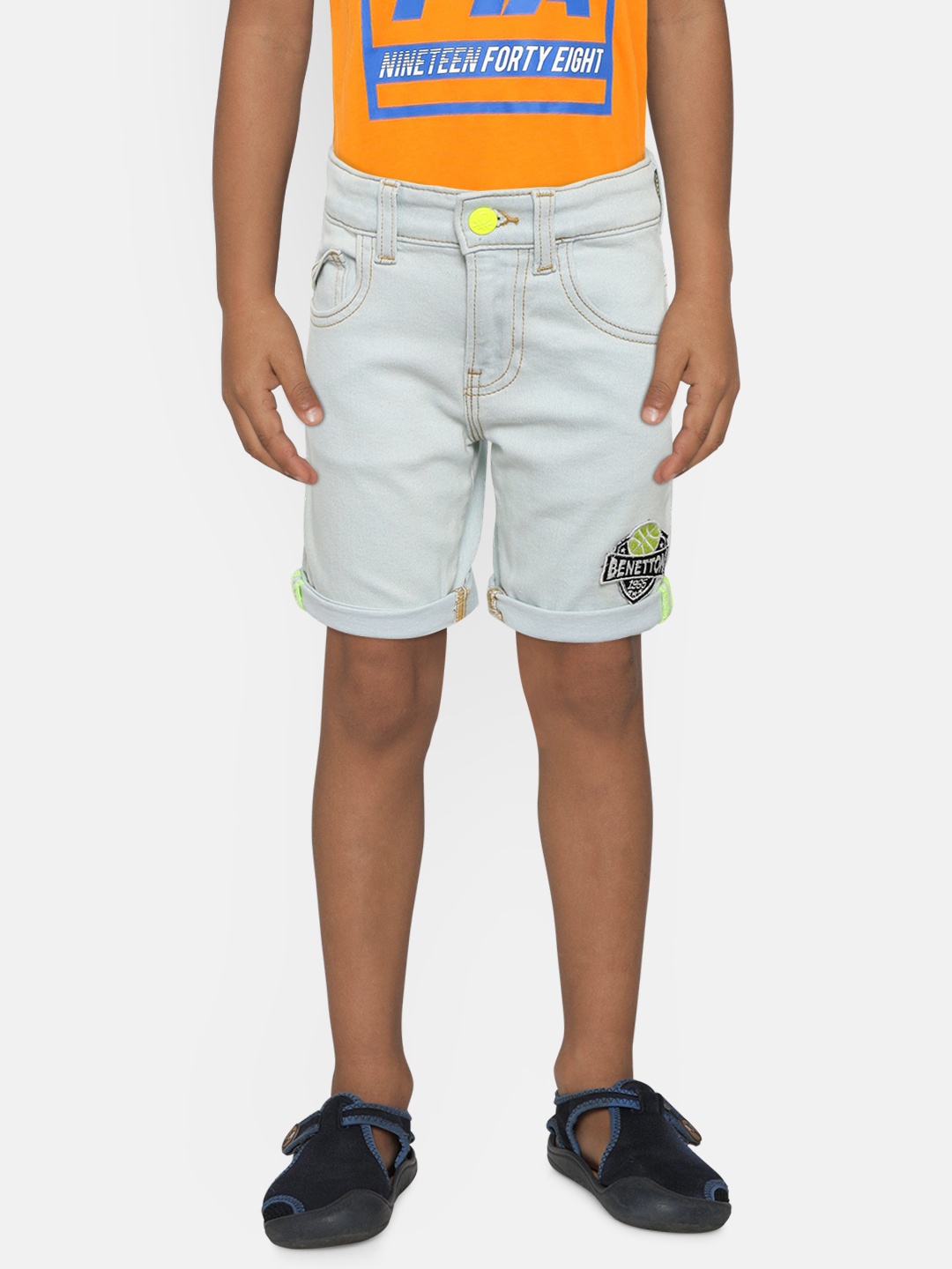 

United Colors of Benetton Boys Blue Solid Regular Fit Denim Shorts