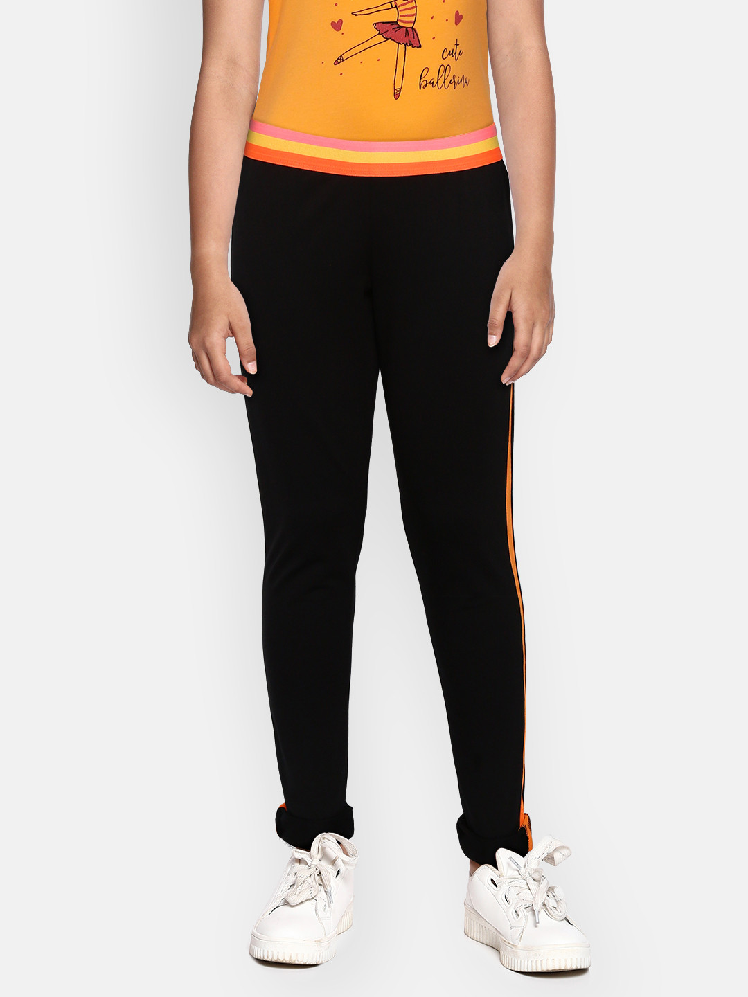 

United Colors of Benetton Girls Black Solid Ankle Length Leggings