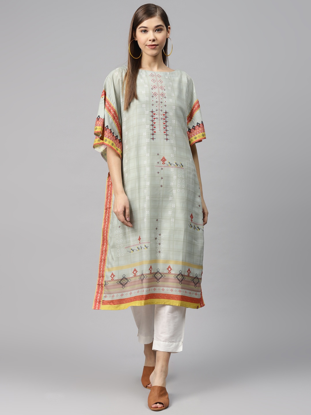 

Biba Women Sea Green & Orange Printed Kaftan Kurta