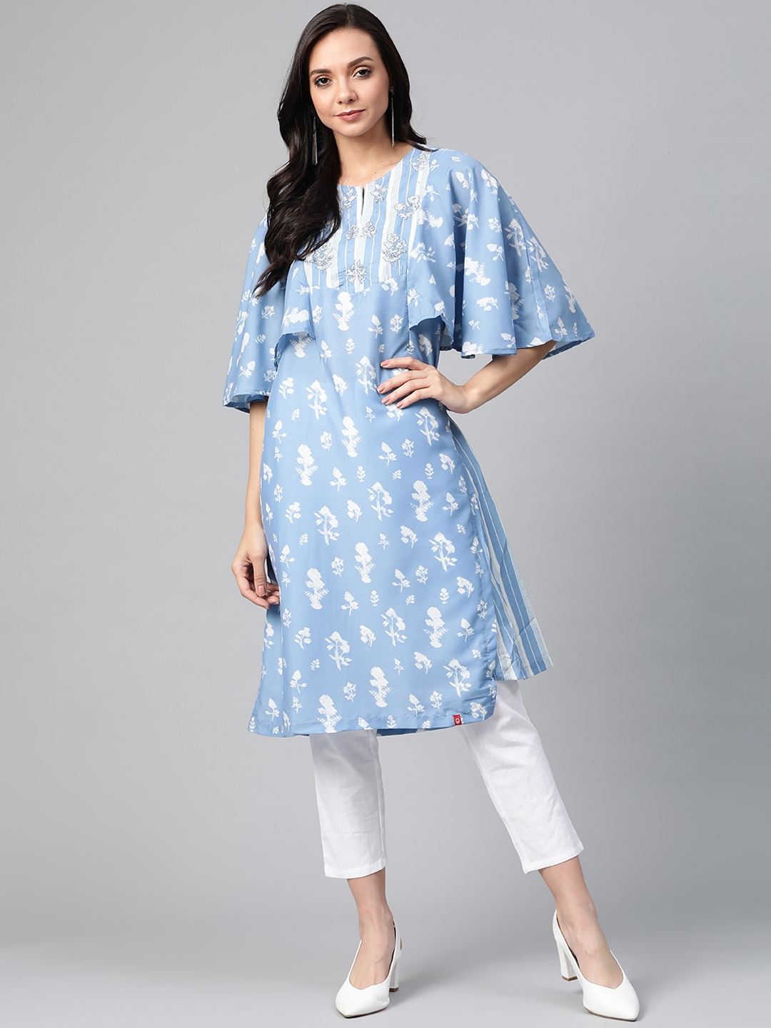 

Biba Women Blue & White Printed A-Line Kurta