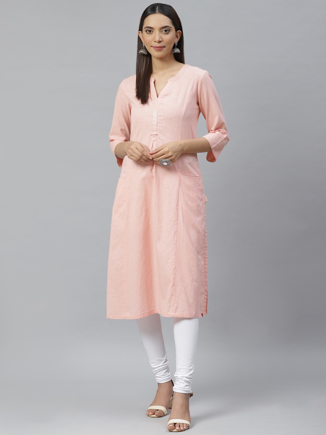 

Biba Women Pink Solid A-Line Kurta