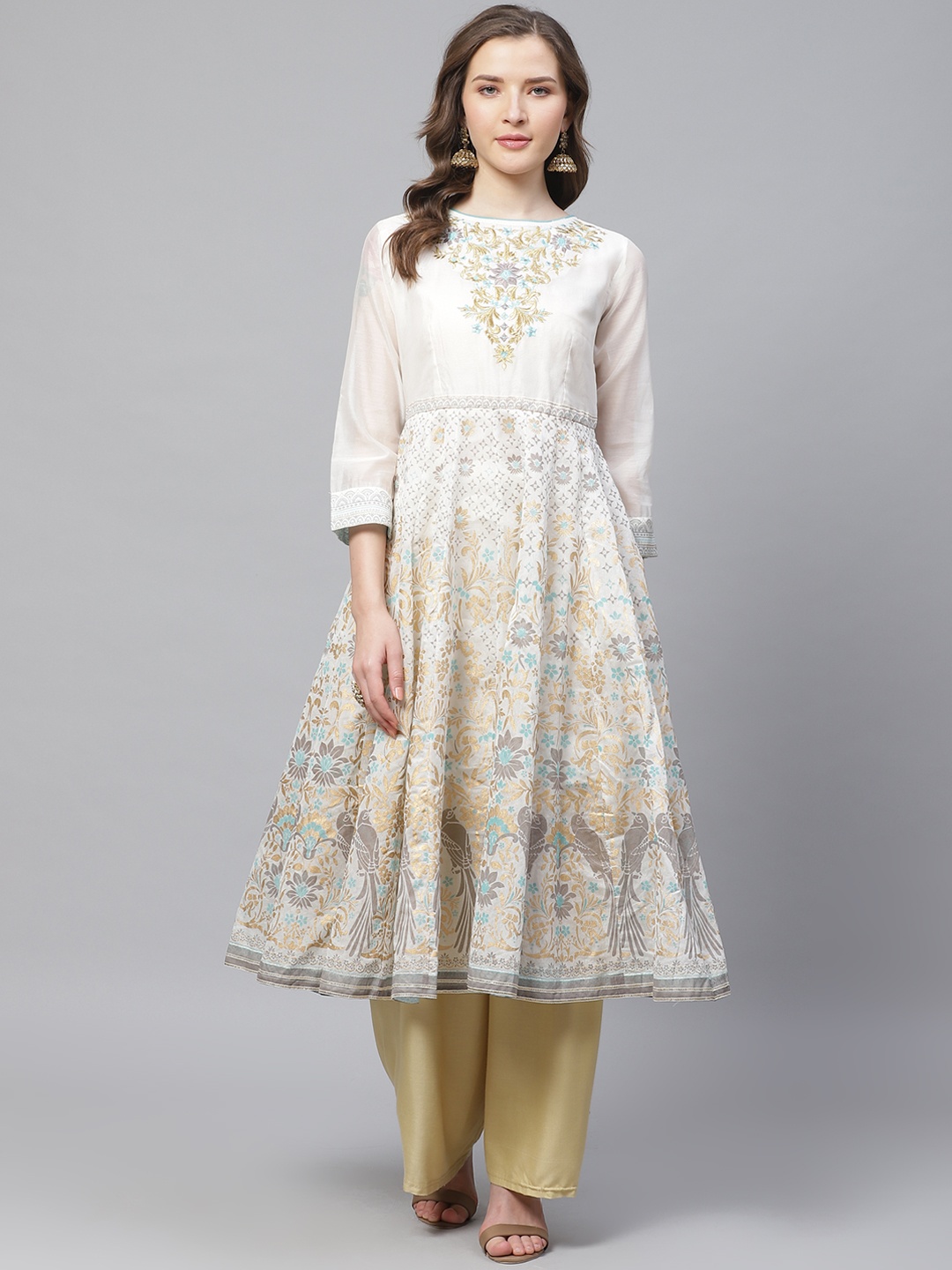 

Biba Women Off-White & Golden Printed Anarkali Kurta