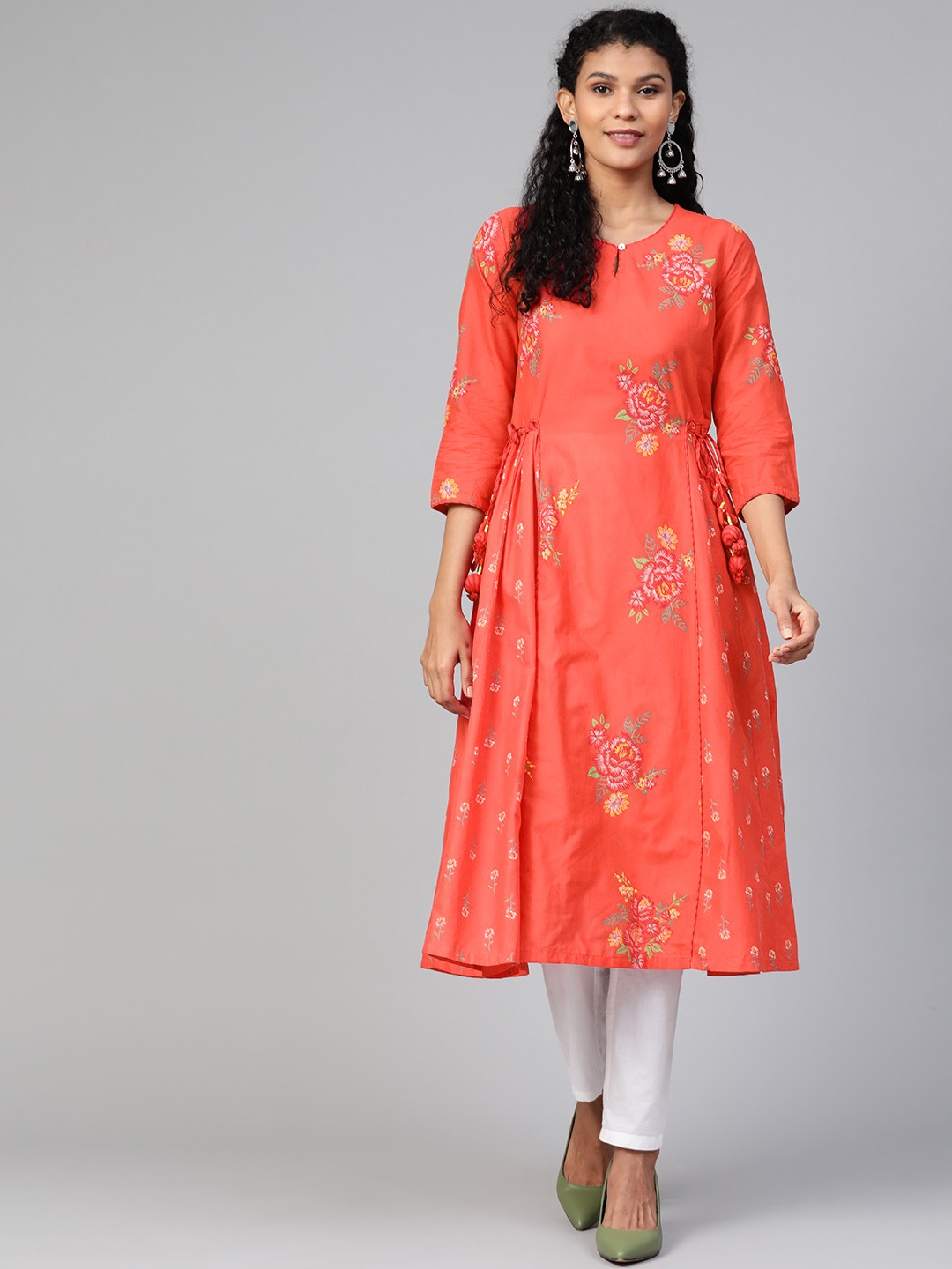 

Biba Women Red & Yellow Floral Printed Anarkali Kurta