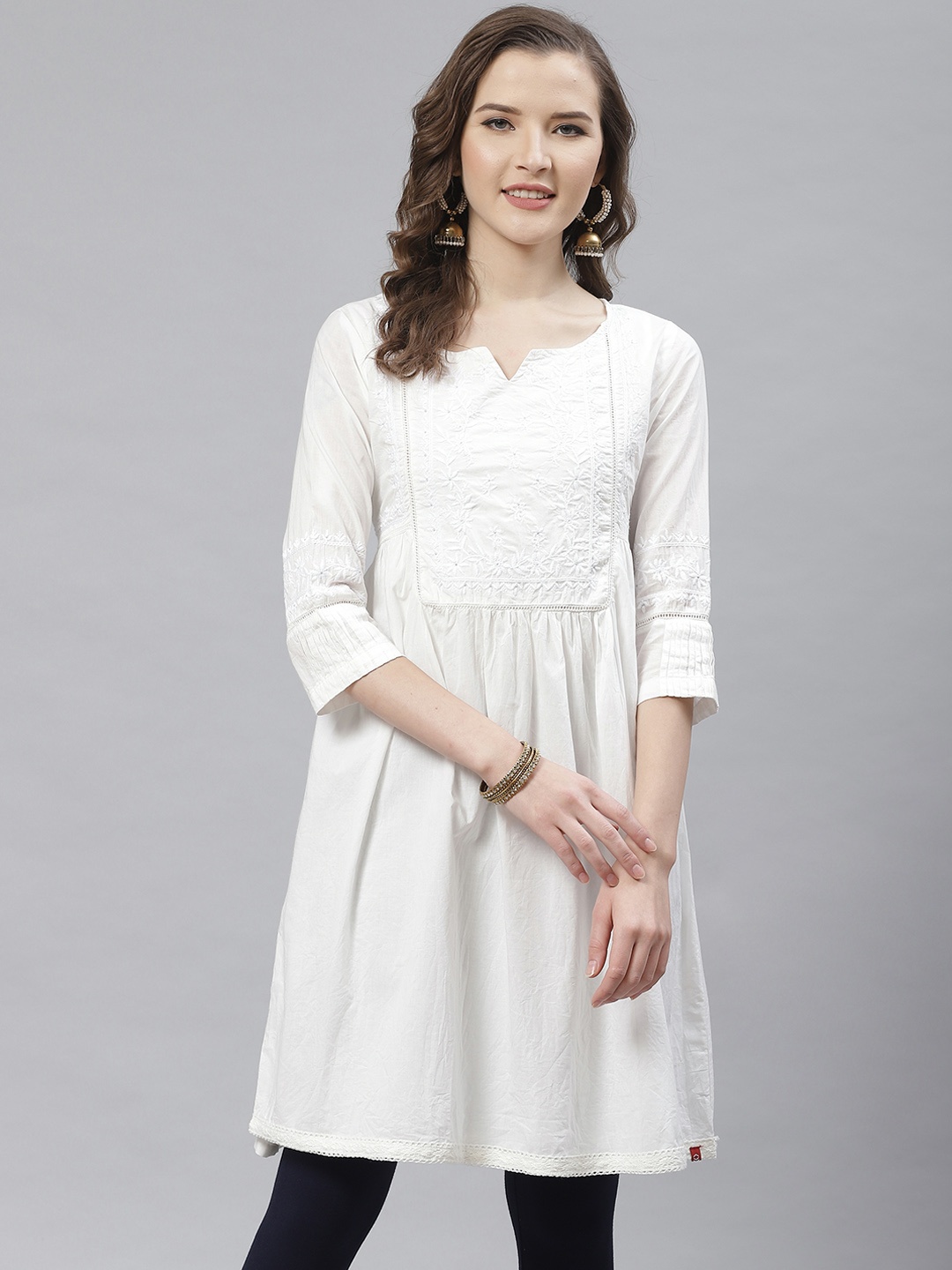 

Biba Women White Embroidered A-Line Kurta