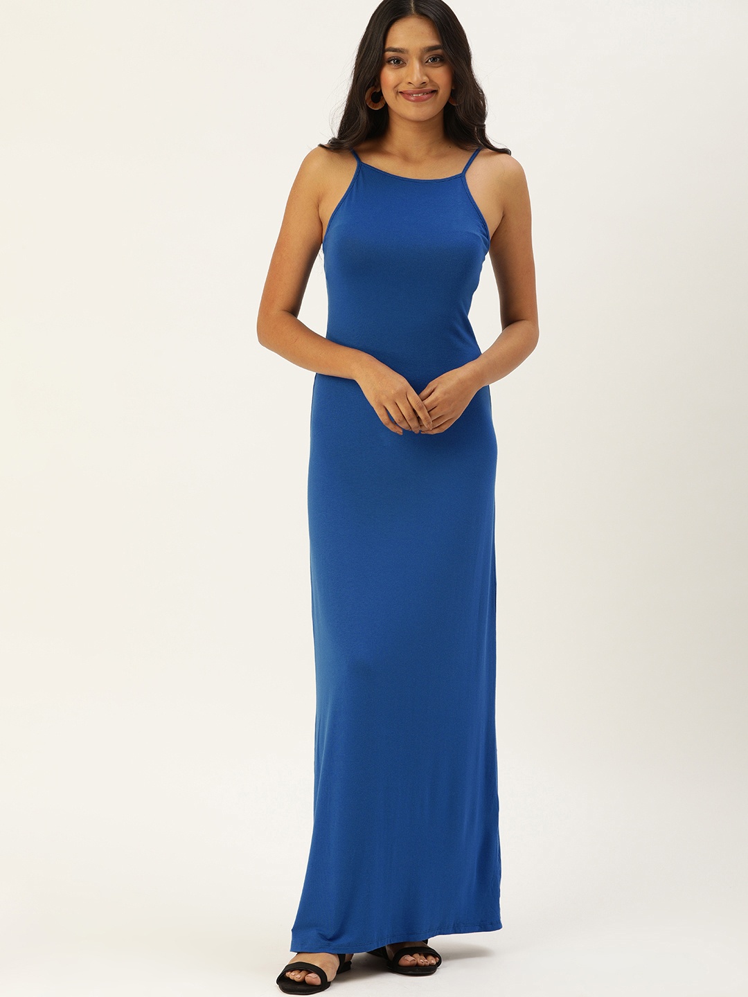 

FOREVER 21 Women Blue Solid Maxi Dress With Shoulder Straps