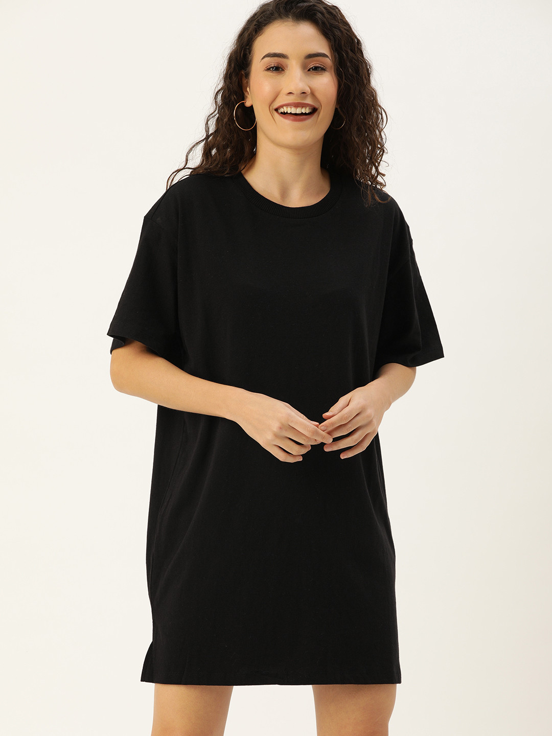 

FOREVER 21 Women Black Solid Mini T-shirt Dress