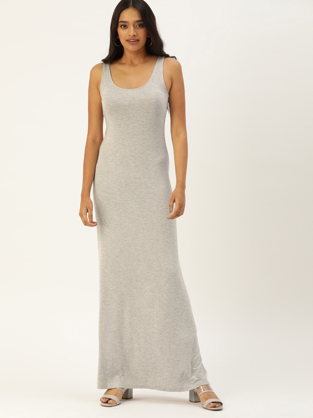 

FOREVER 21 Women Grey Melange Solid Knitted Maxi Dress
