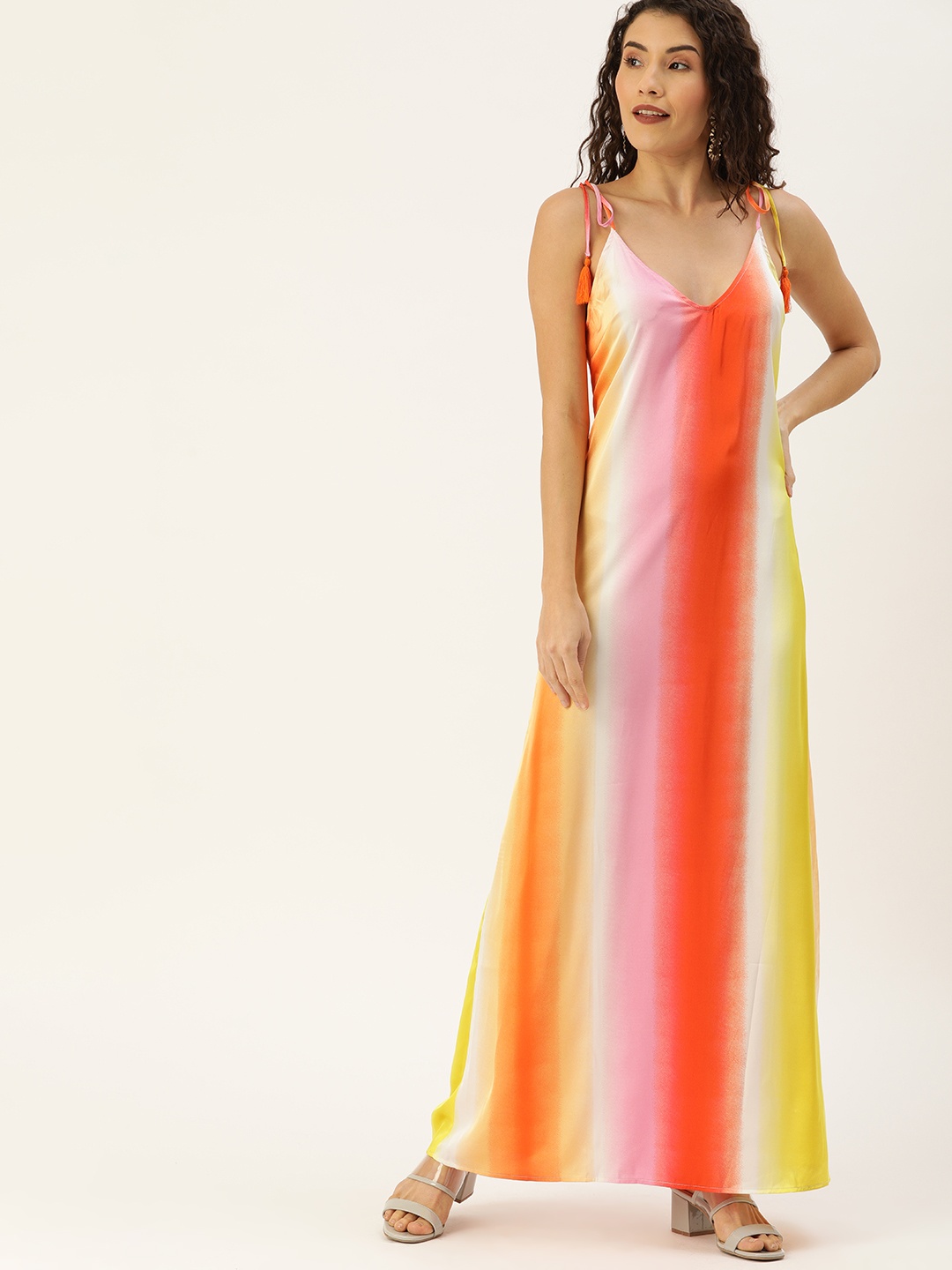 

FOREVER 21 Women Red & Pink Striped Maxi Dress