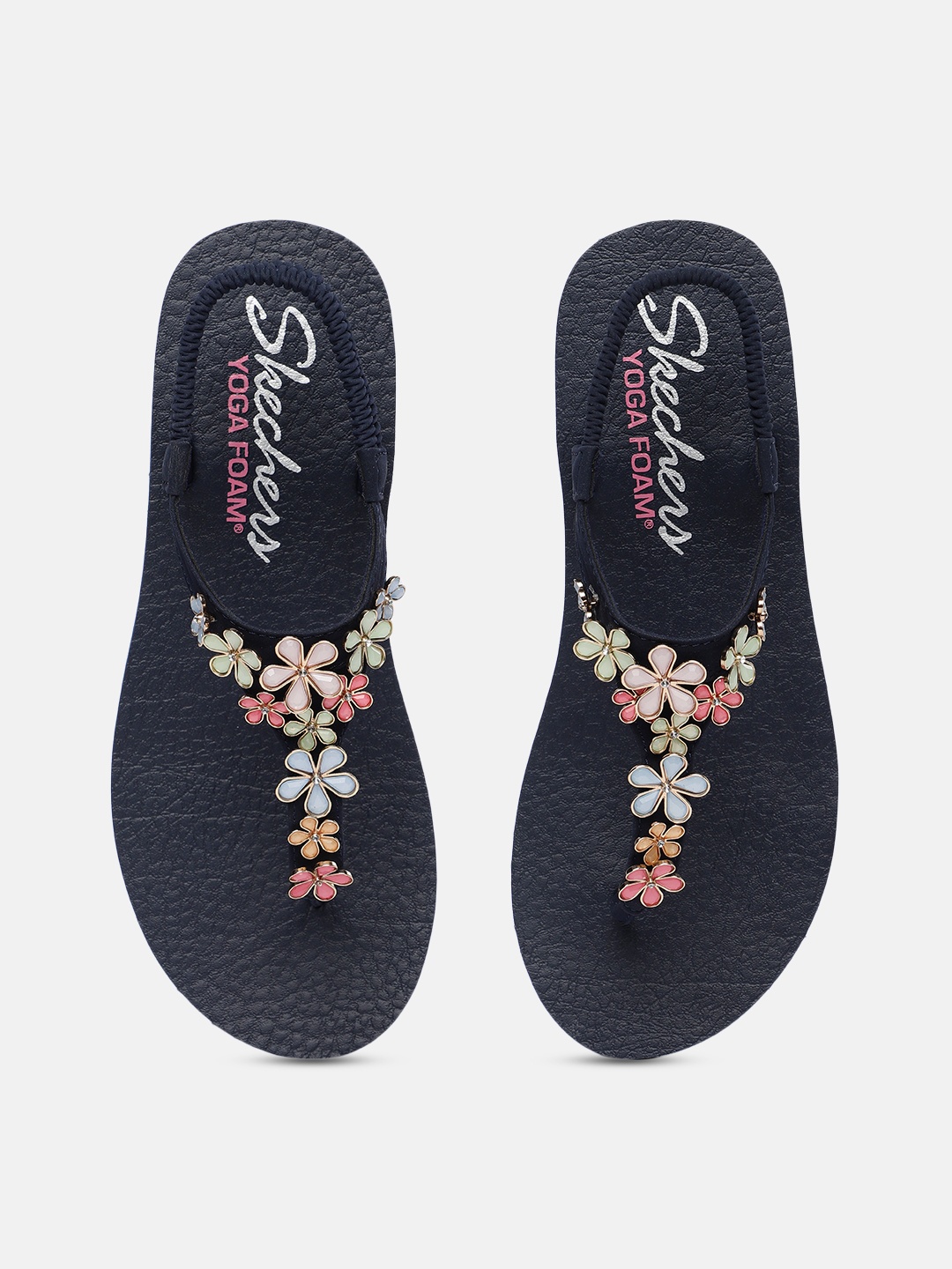 

Skechers Women Navy Blue Embellished MEDITATION T-Strap Flats