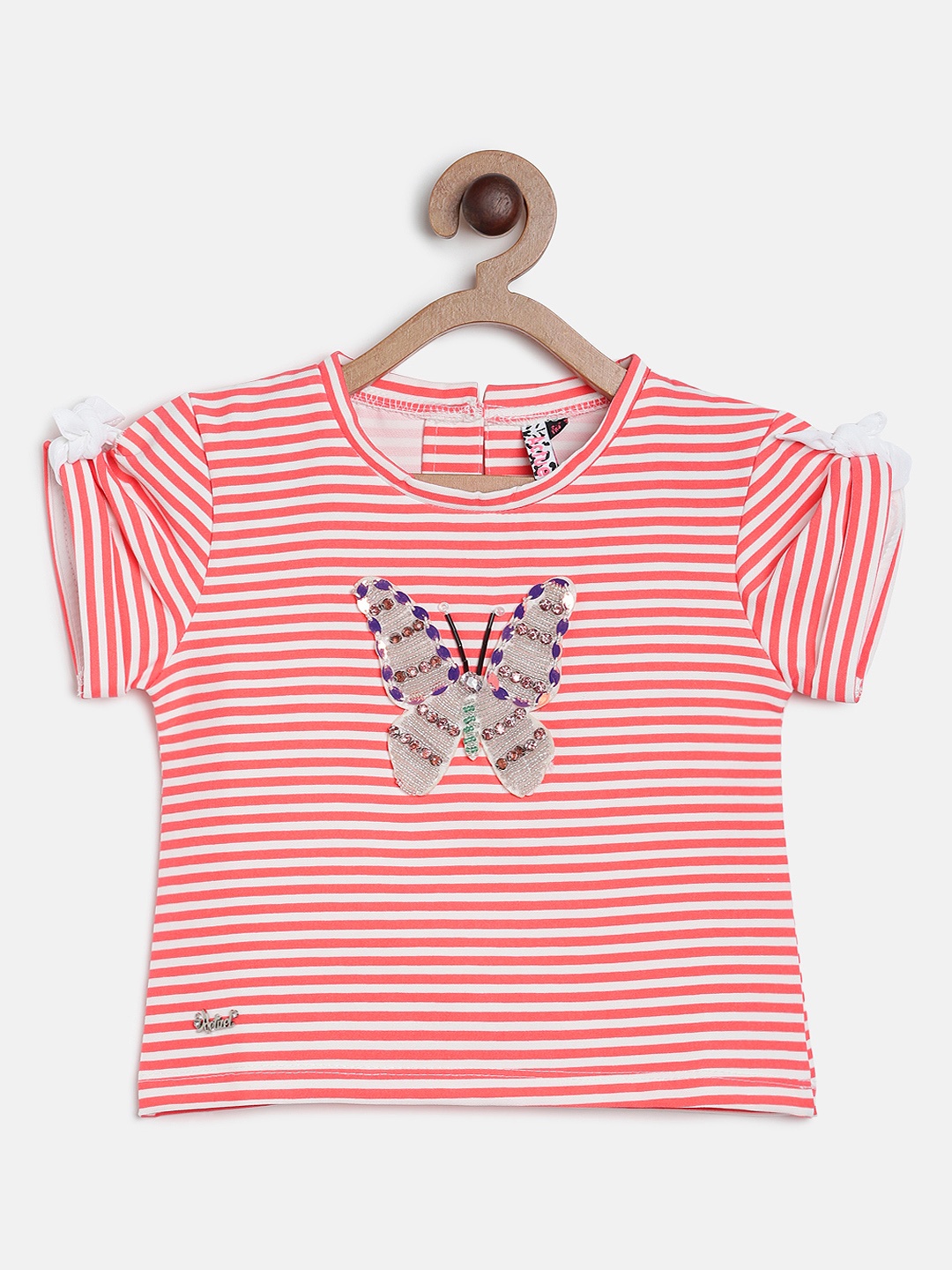 

Actuel Girls Coral Red and Off White Striped Top