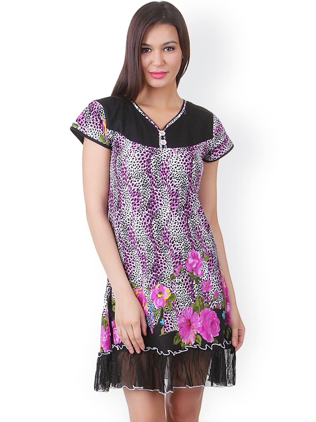 

Fasense Black & Purple Printed Nightdress PR018A3