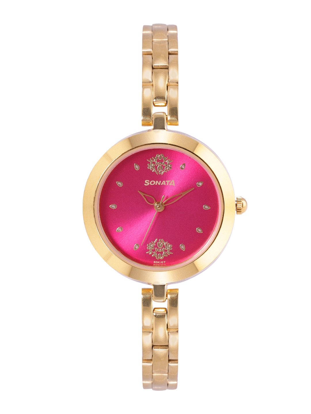 

Sonata Women Pink Brass Patterned Dial & Gold Toned Bracelet Style Analogue Watch 8147YM08