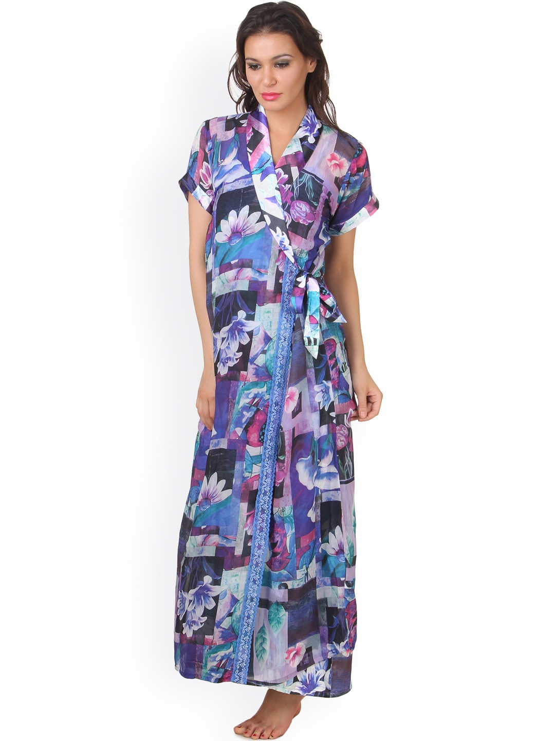 

Fasense Blue Printed Nightdress with Robe RR028B2