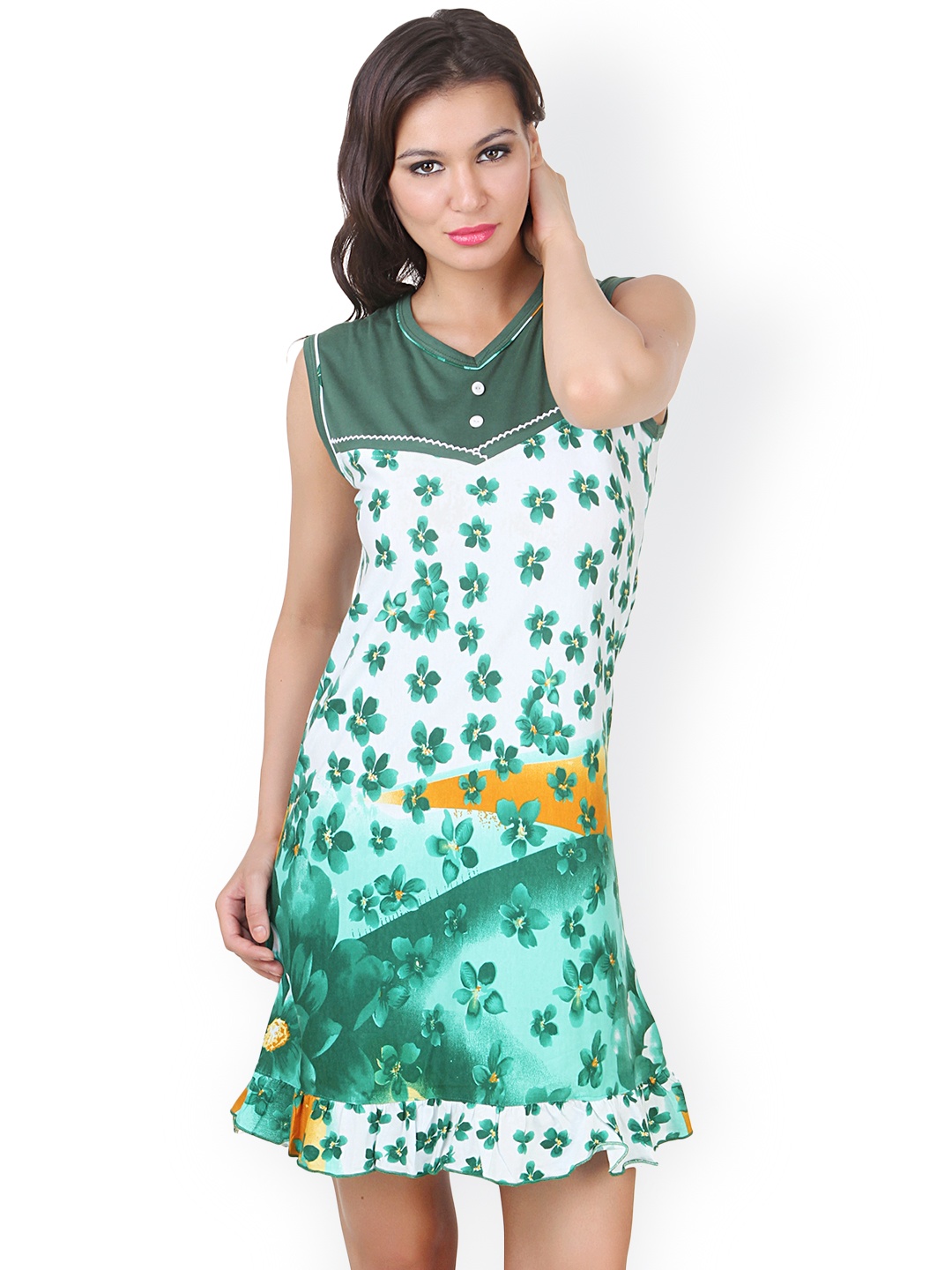 

Fasense Green & White Printed Nightdress SS070C3