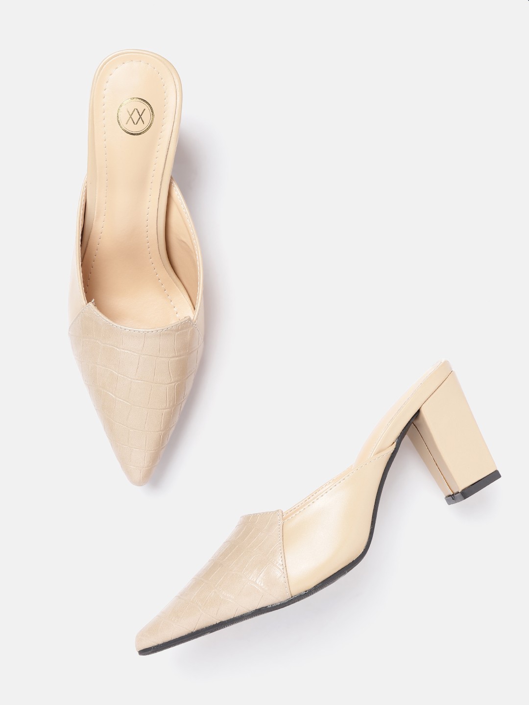 

20Dresses Women Beige Croc Pattern Heeled Mules