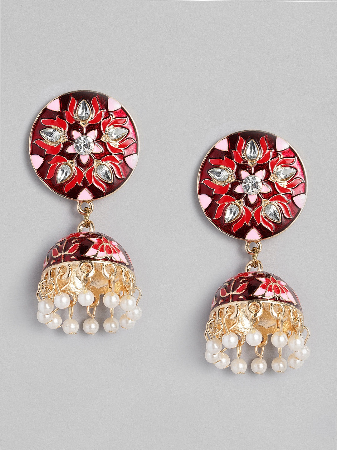 

Anouk Pink & Red Dome Shaped Enamelled Jhumkas