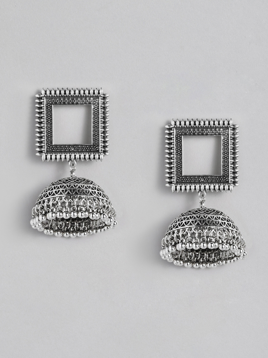 

Anouk Silver-Toned Oxidised Dome Shaped Jhumkas