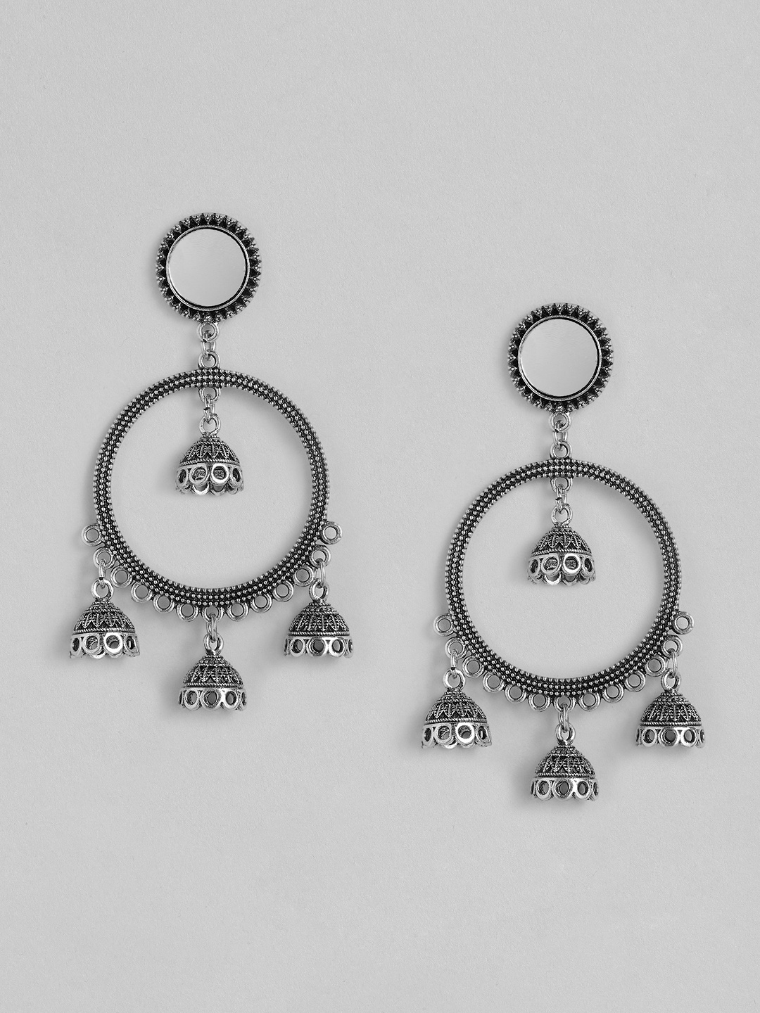 

Anouk Silver-Toned Mirror Dome Shaped Jhumkas
