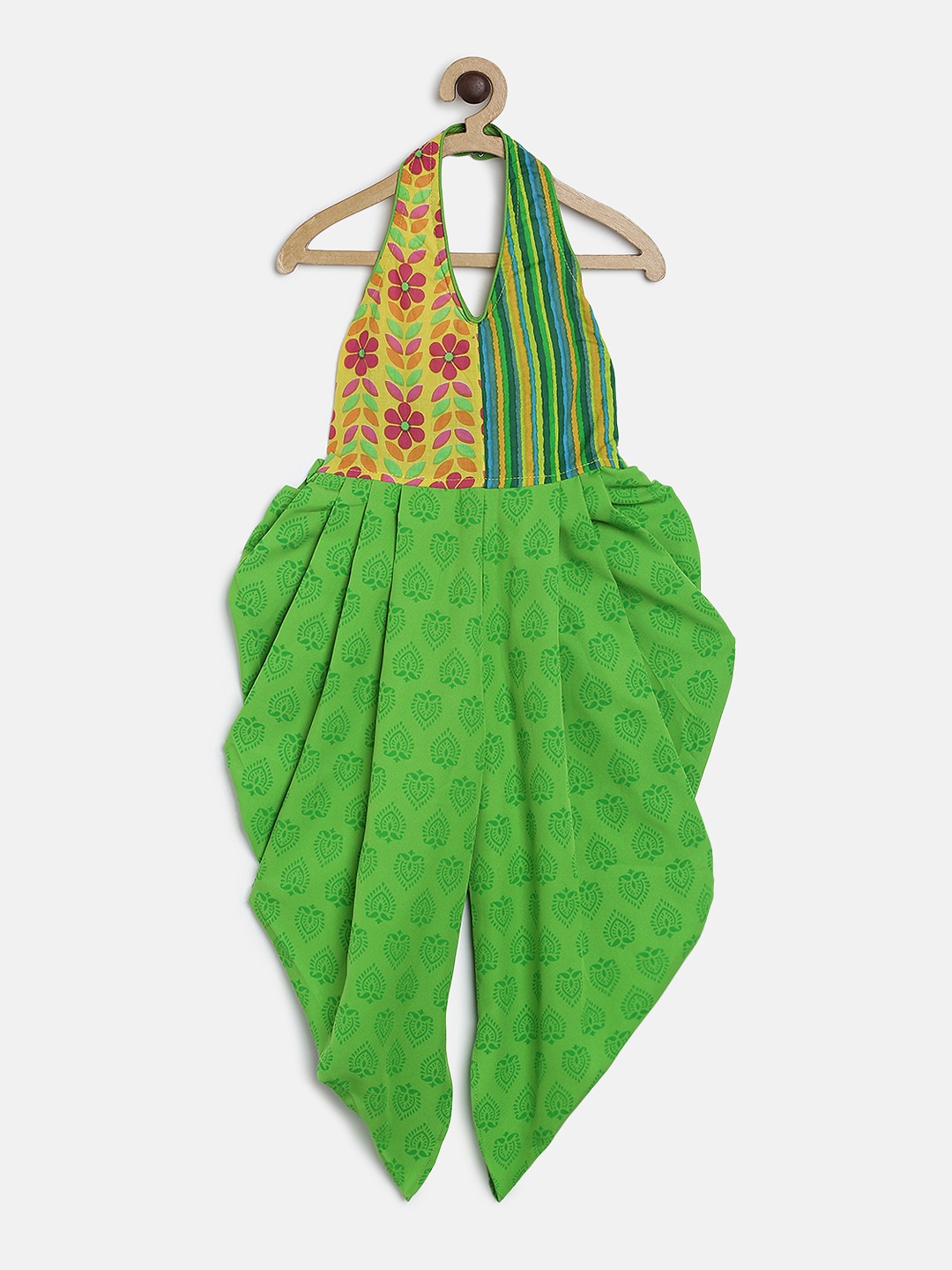 

Twisha Girls Green Printed Dhoti Style Jumpsuit