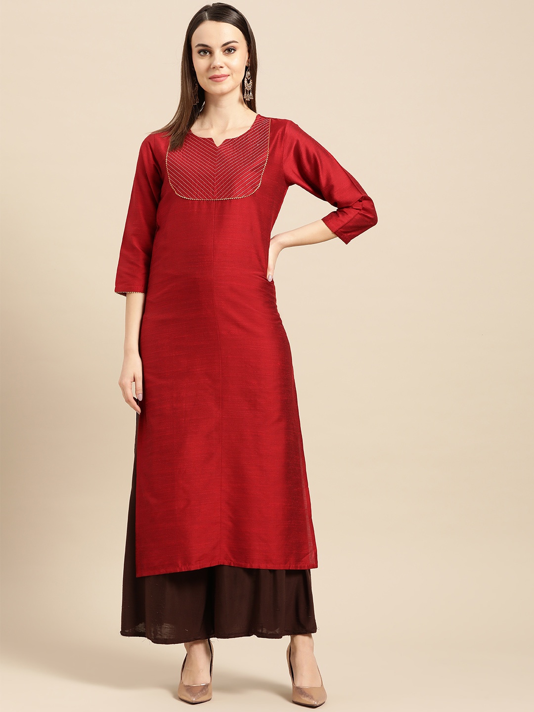 

Varanga Women Red Yoke Design Straight Kurta