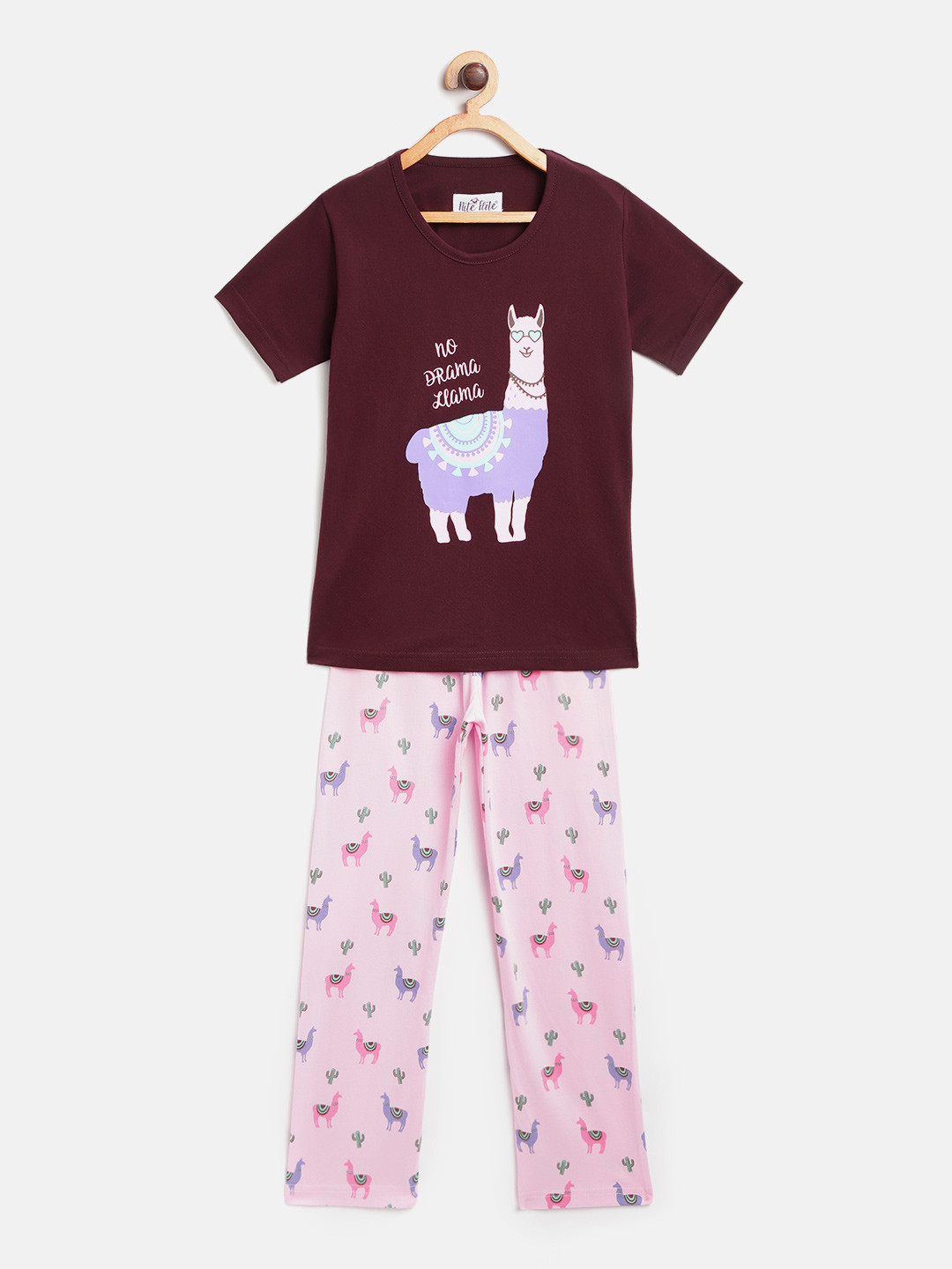 

Nite Flite Girls Burgundy & Pink Printed Night Suit