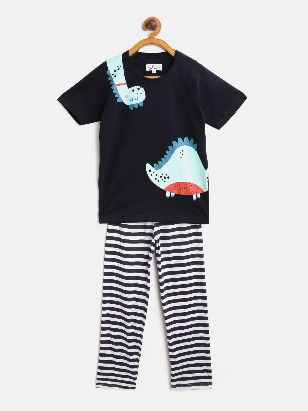 

Nite Flite Boys Navy Blue & Grey Melange Printed Night suit