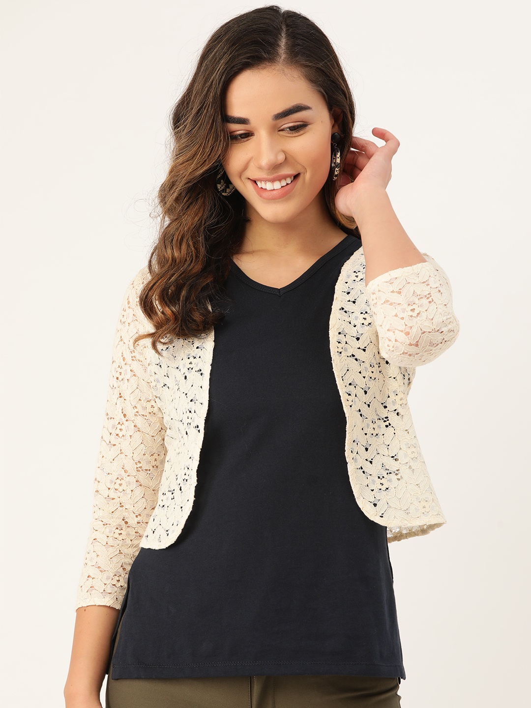 

Rute Women Beige Lace Open Front Shrug