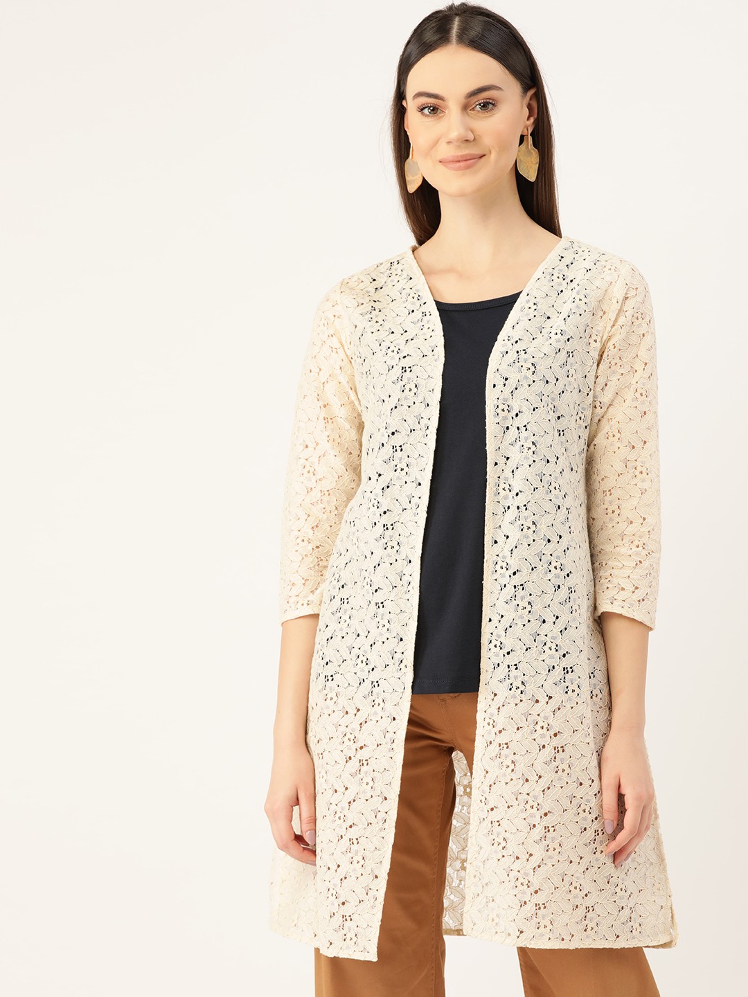 

Rute Women Beige Lace Open Front Shrug