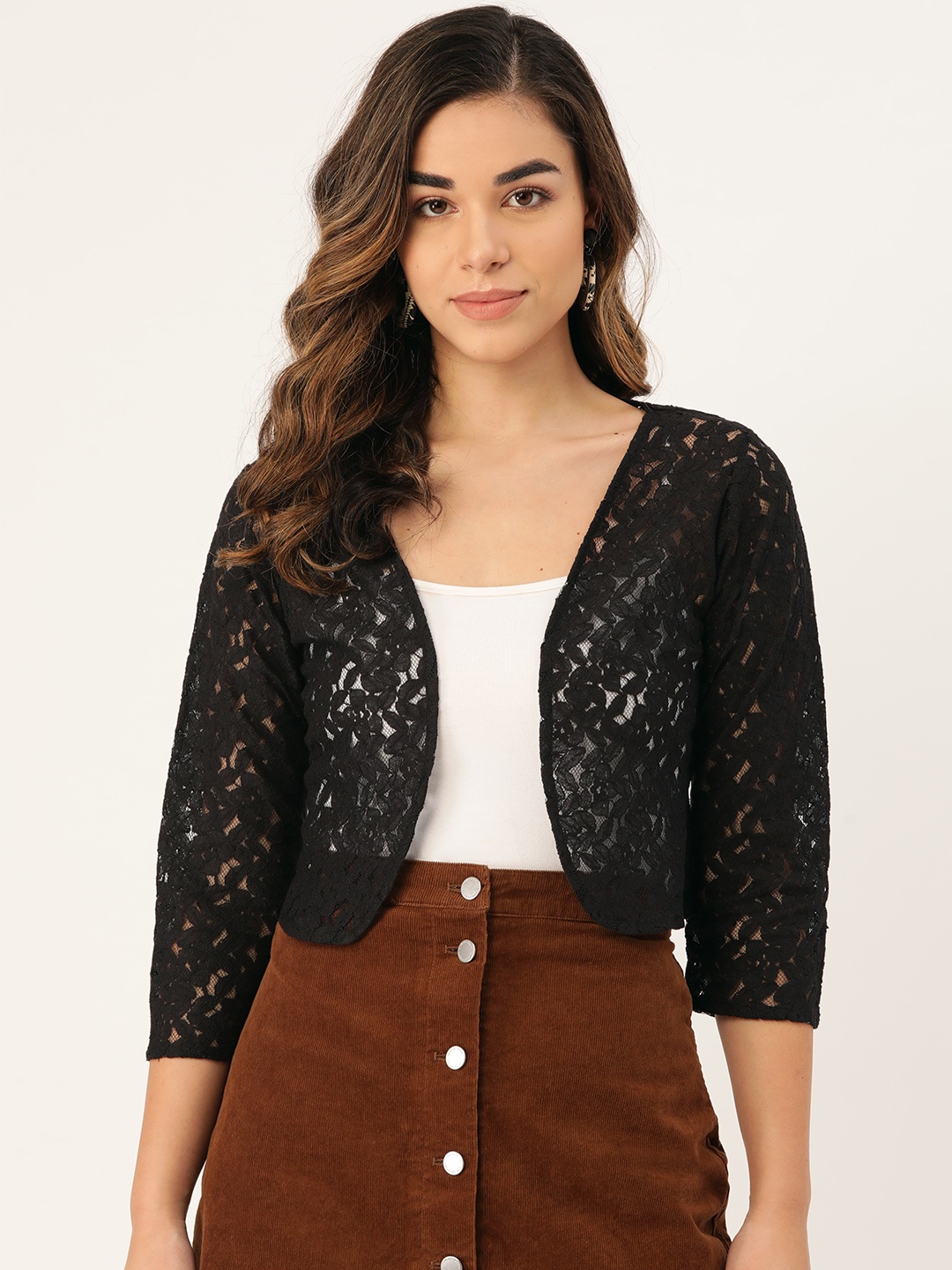 

Rute Women Black Lace Open Front Shrug