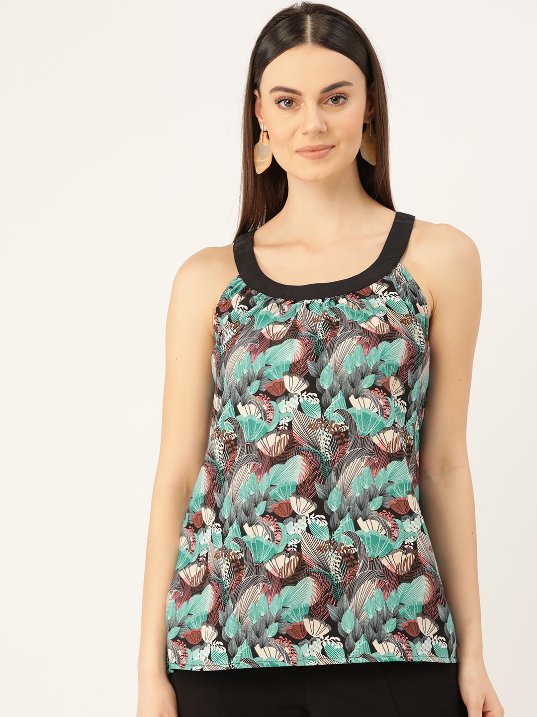 

Rute Women Green & Black Tropical Print Top