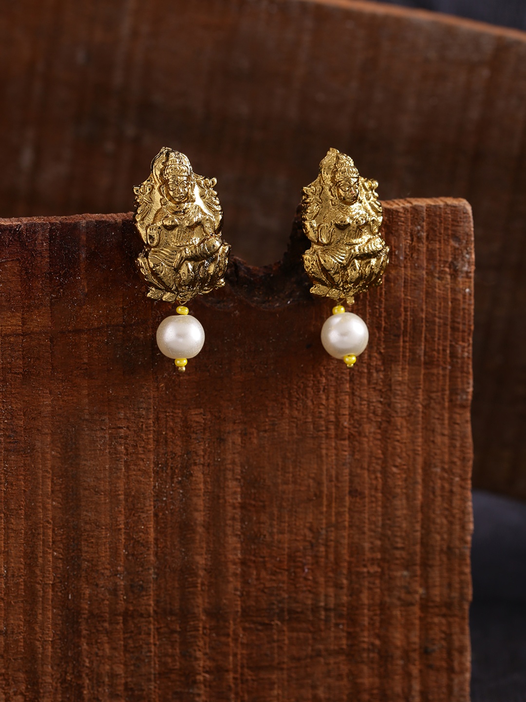 

Fida Gold-Toned & Off-White Laxmi Contemporary Studs