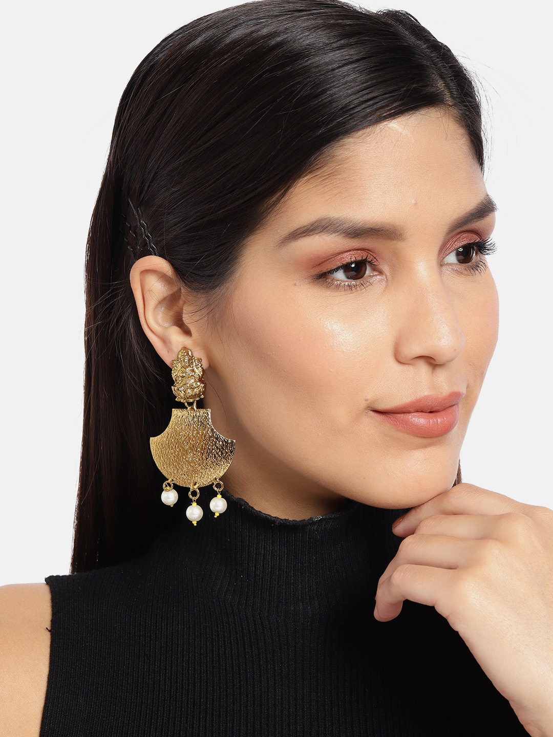 

Fida Gold-Toned & Off-White Classic Laxmi Drop Earrings