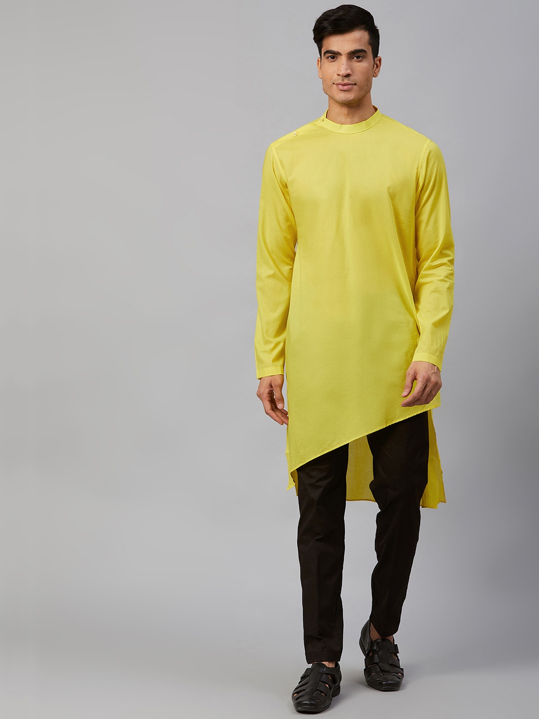 

See Designs Men Yellow Asymmetric Solid Straight Kurta