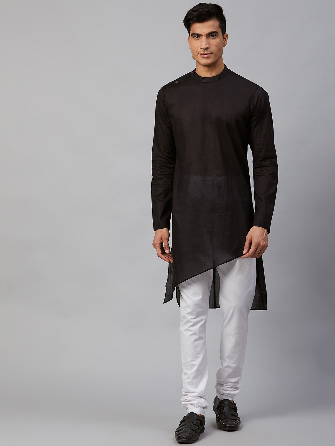 

See Designs Men Black Solid Asymmetric Straight Kurta