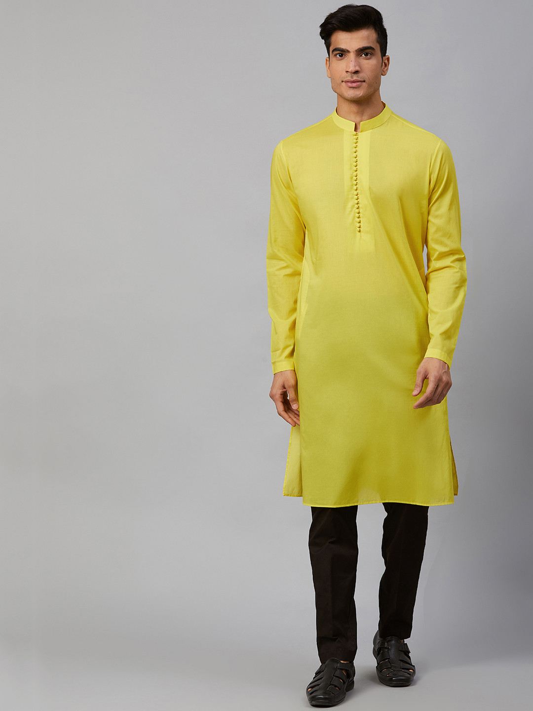 

See Designs Men Yellow Solid Straight Kurta