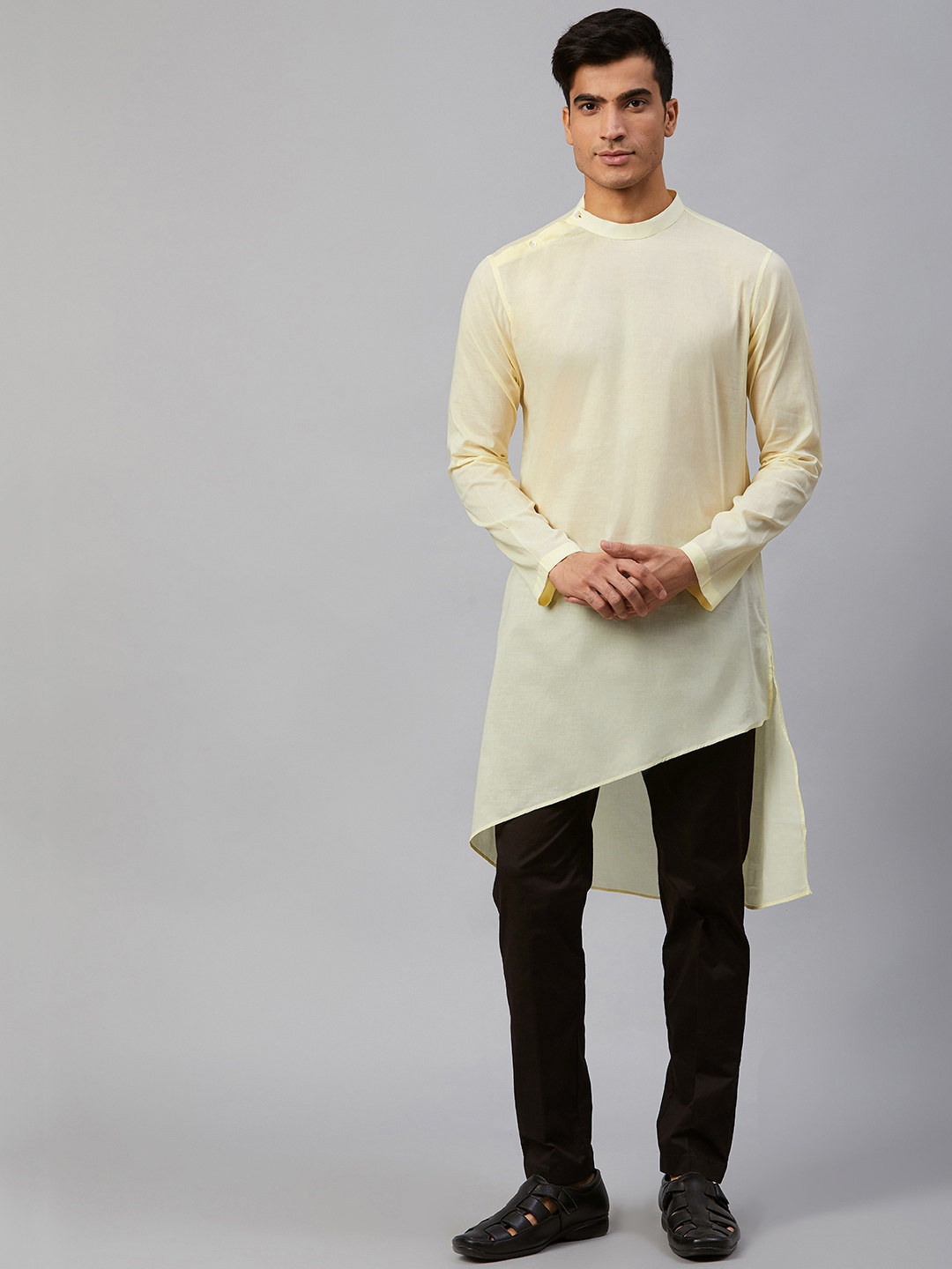 

See Designs Men Cream-Coloured Solid Asymmetric Straight Kurta