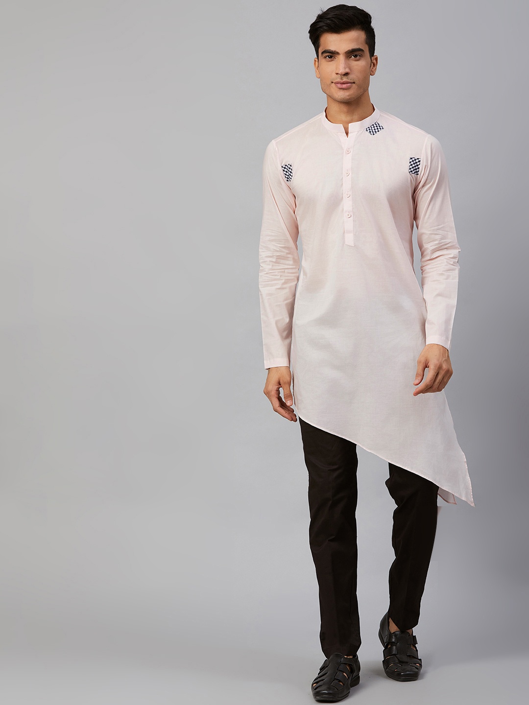 

See Designs Men Pink Solid Asymmetric Straight Kurta