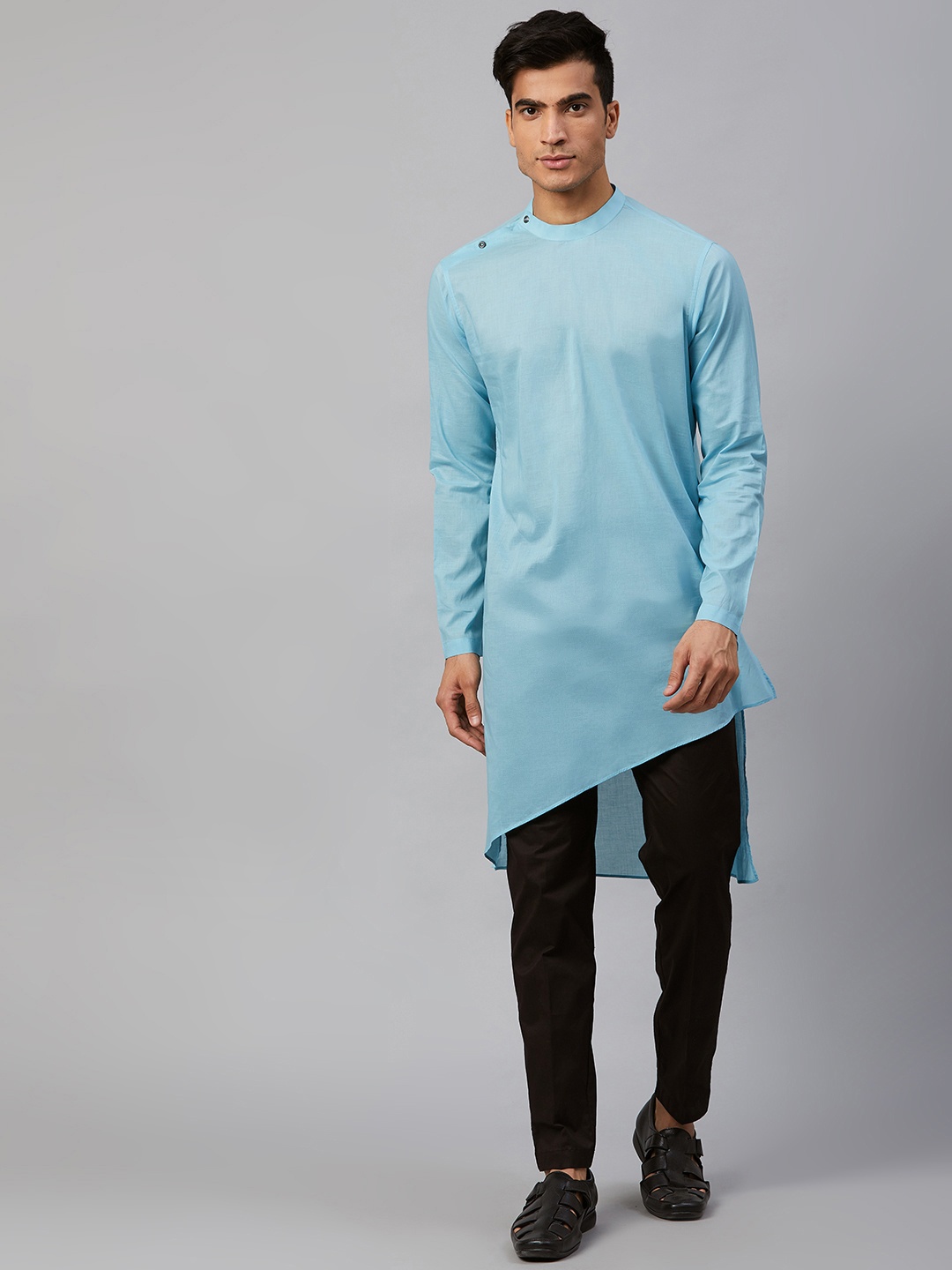 

See Designs Men Blue Solid Asymmetric Straight Kurta