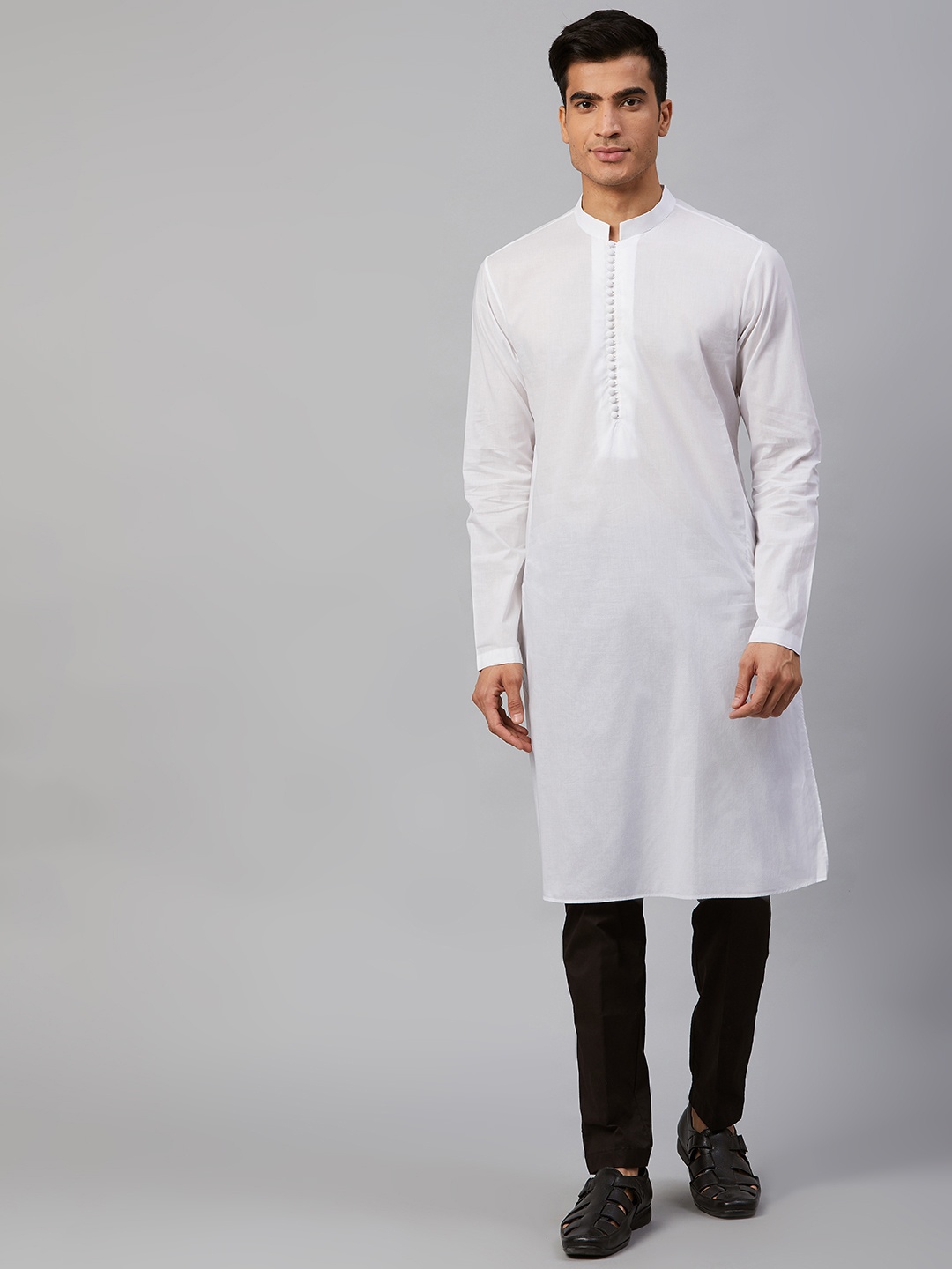 

See Designs Men White Solid Straight Kurta