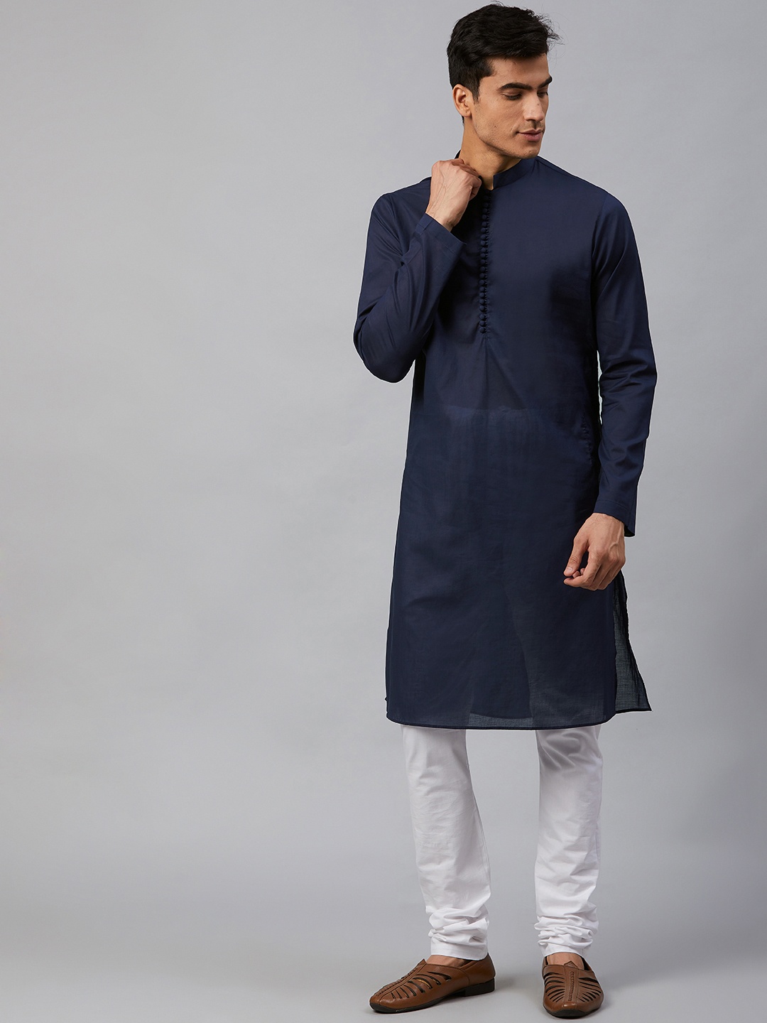 

See Designs Men Navy Blue Solid Straight Kurta