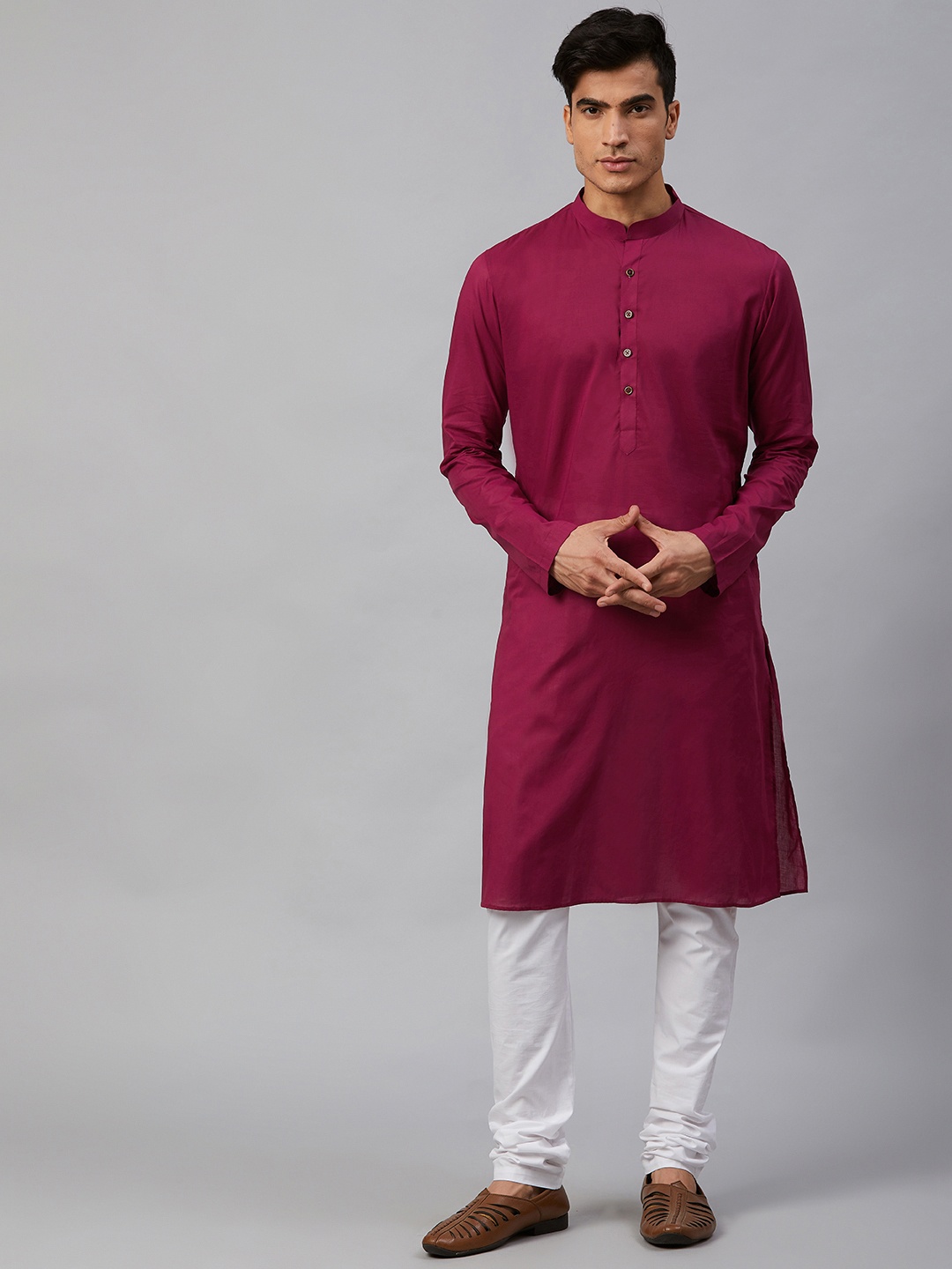 

See Designs Men Magenta Solid Straight Kurta