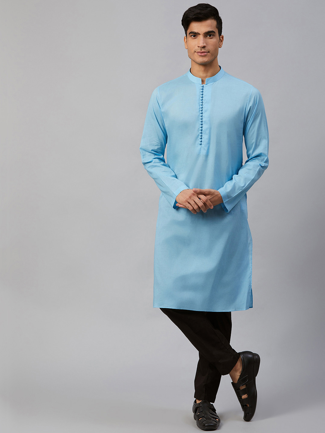 

See Designs Men Turquoise Blue Solid Straight Kurta