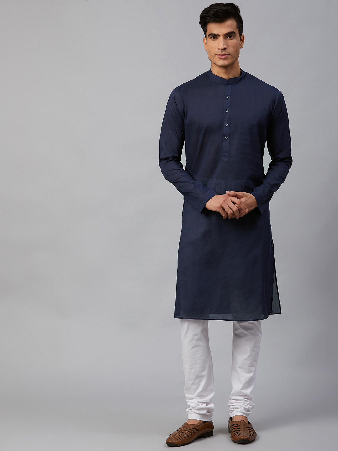 

See Designs Men Navy Blue Solid Straight Kurta