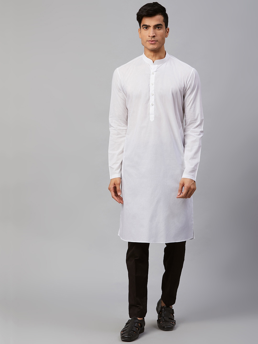 

See Designs Men White Solid Straight Kurta