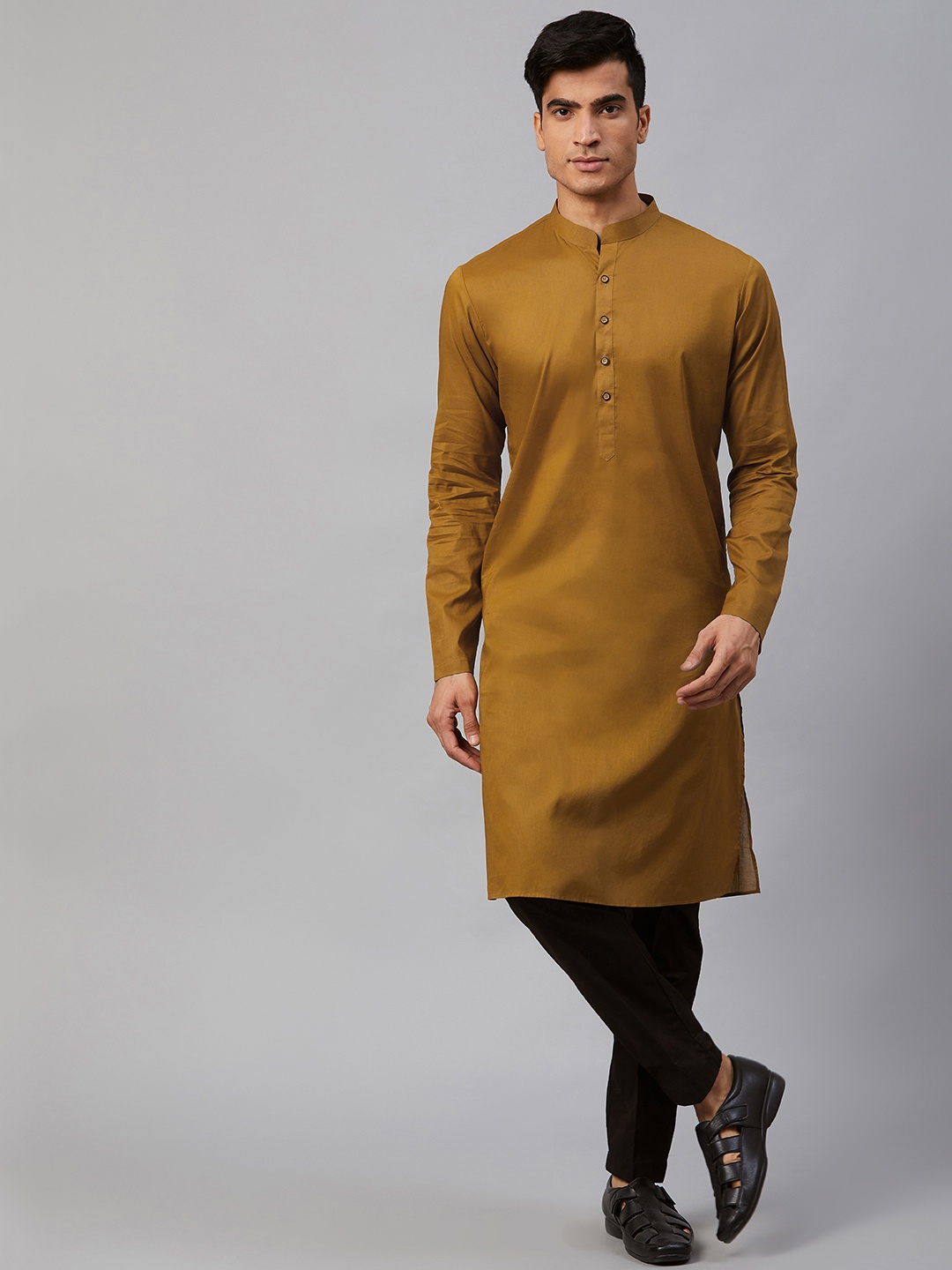 

See Designs Men Mustard Brown Solid Straight Kurta