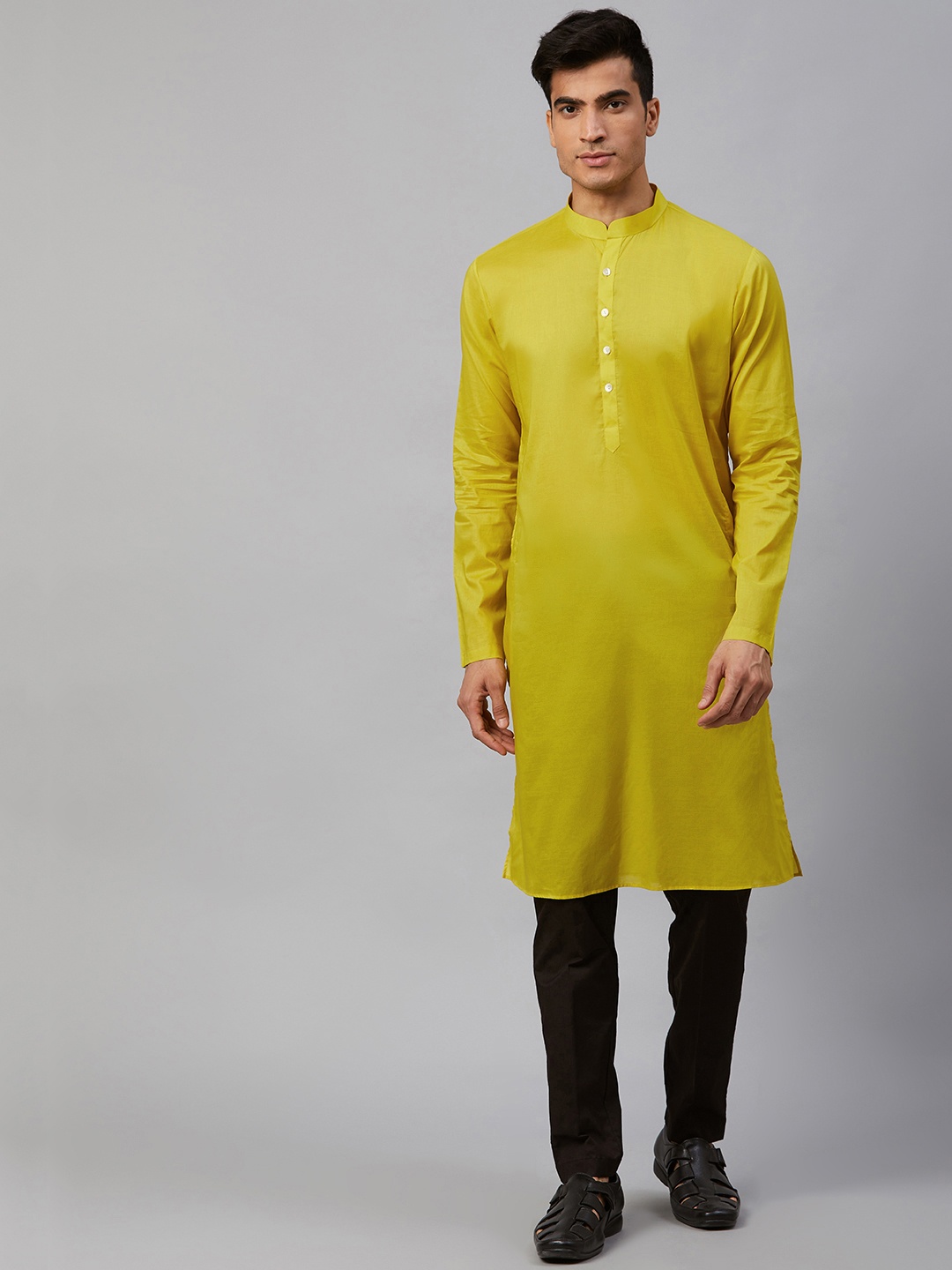 

See Designs Men Mustard Yellow Solid Straight Kurta