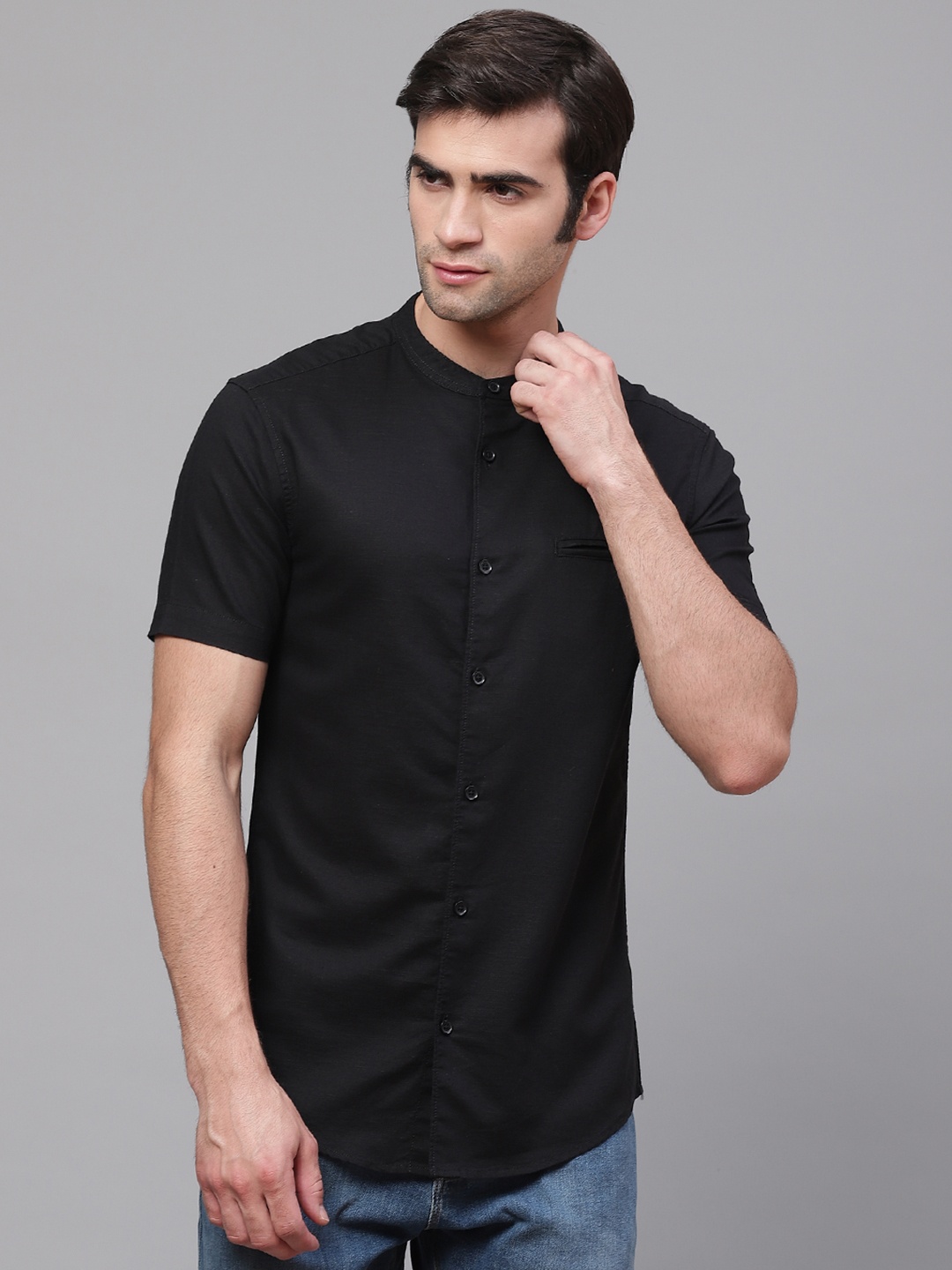 

Marks & Spencer Men Black Slim Fit Solid Casual Shirt