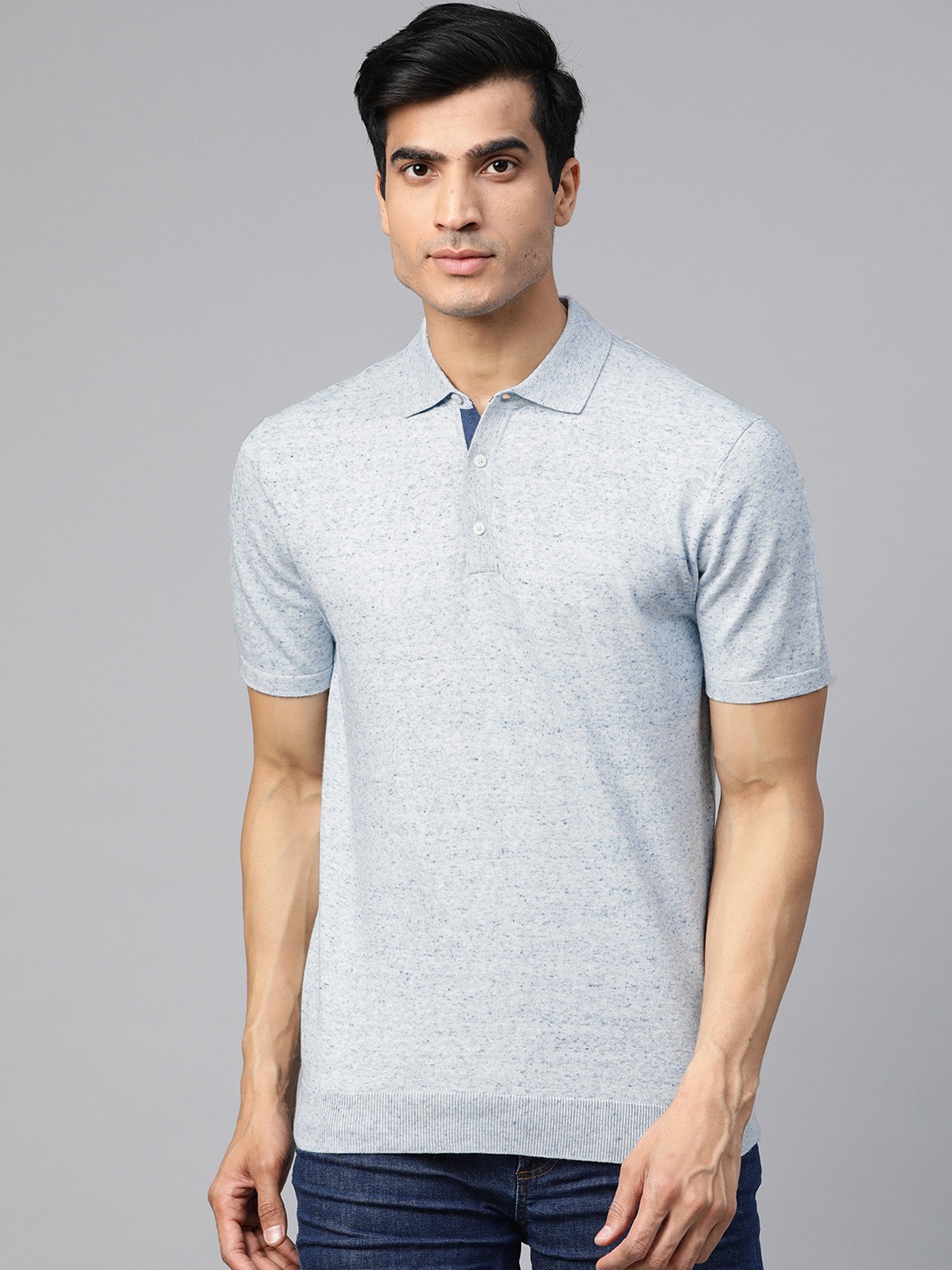 

Marks & Spencer Men Blue Solid Polo Collar T-shirt