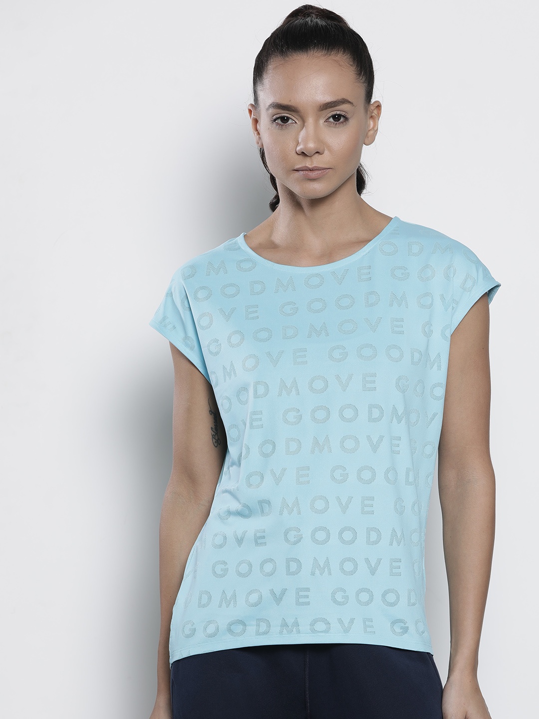 

Marks & Spencer Women Blue Self Design Round Neck T-shirt
