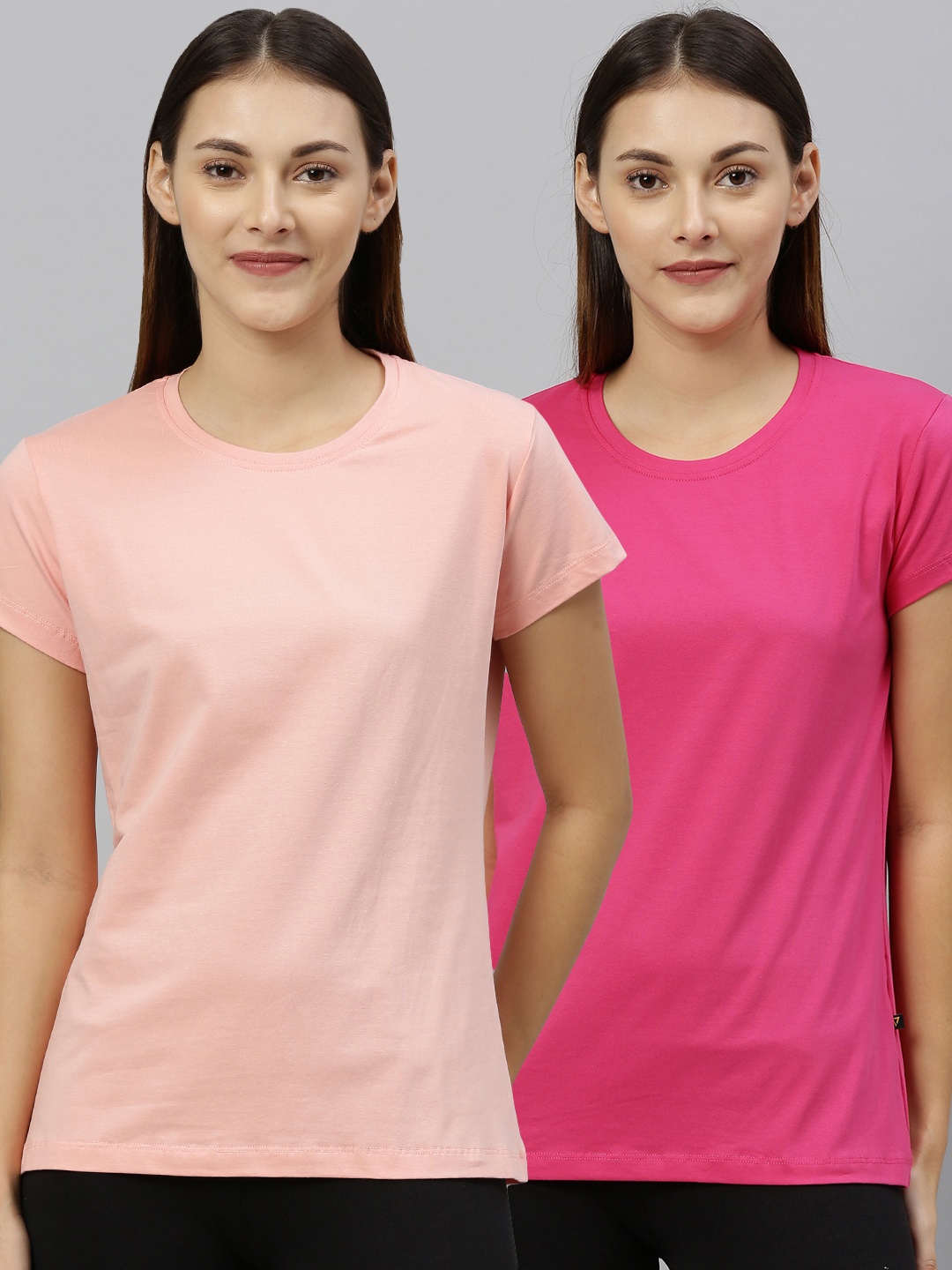 

PROTEENS Women Pack Of 2 Solid Round Neck T-shirts, Peach